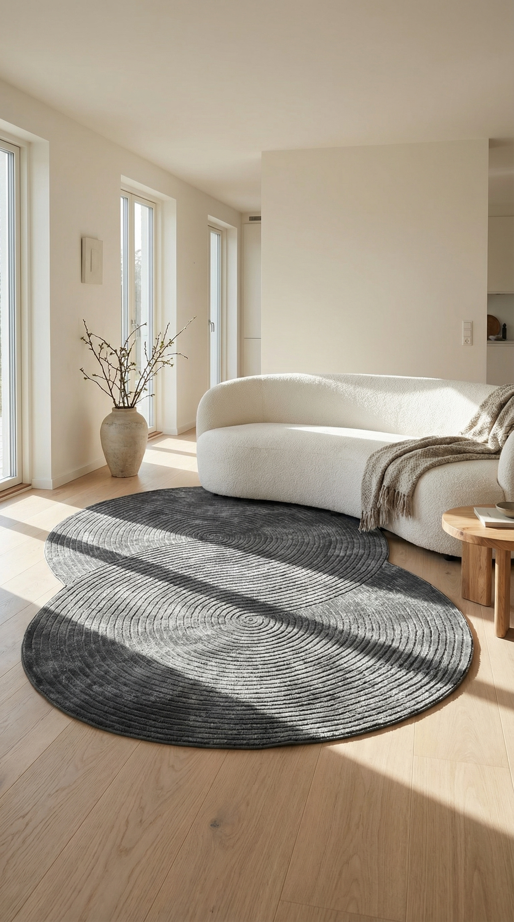 Antrasit Helezon Desenli Asimetrik Halı | Modern & Sıra Dışı Tasarım