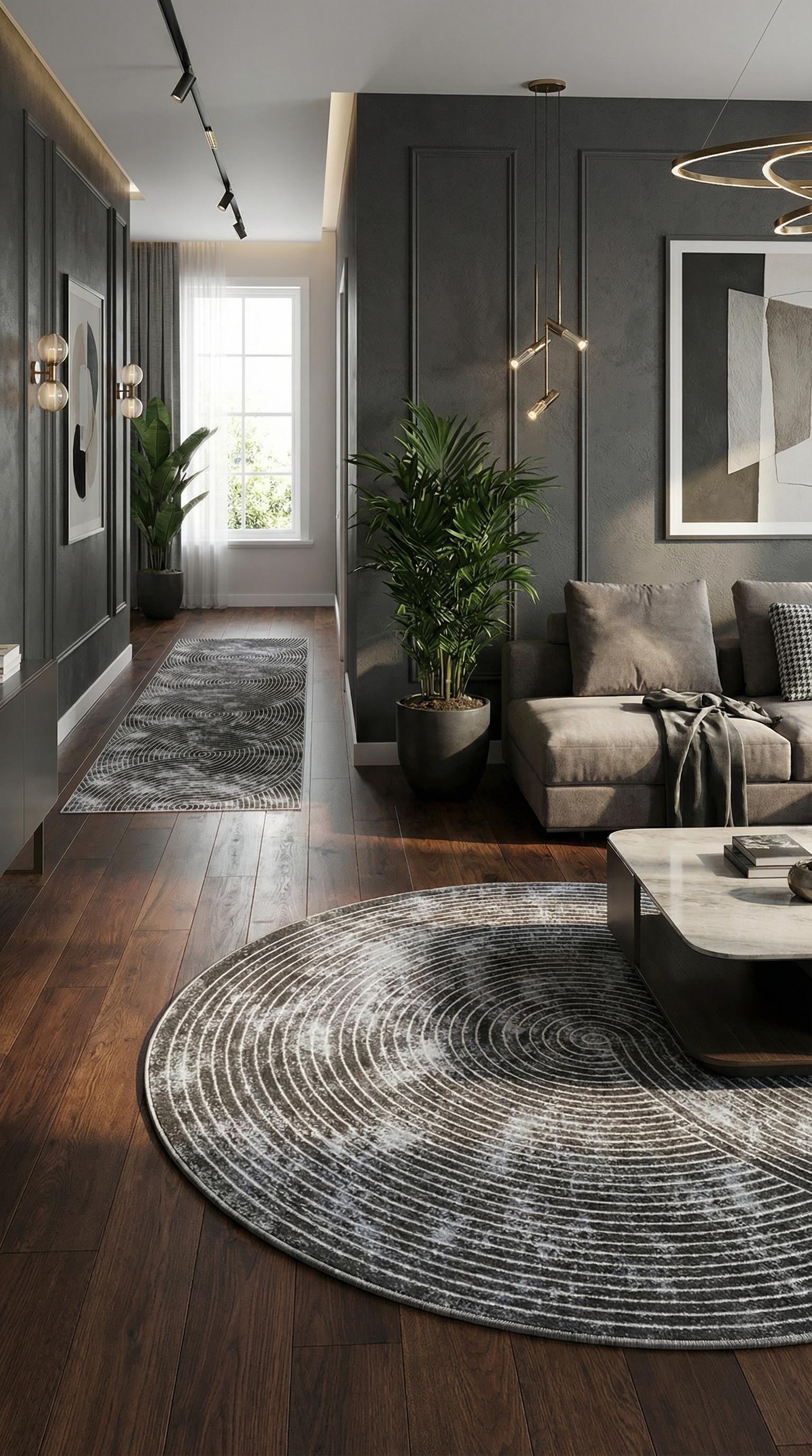 Antrasit Helezon Desenli Asimetrik Halı | Modern & Sıra Dışı Tasarım