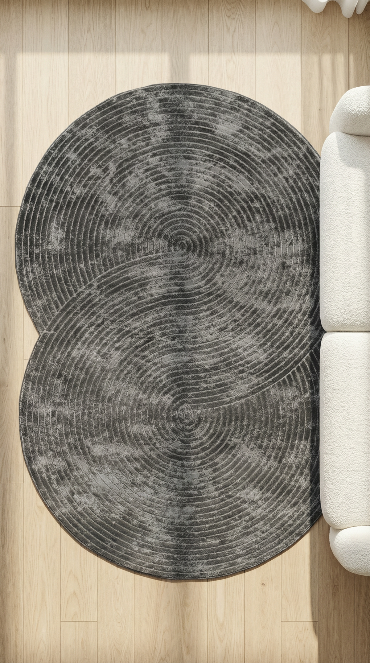 Antrasit Helezon Desenli Asimetrik Halı | Modern & Sıra Dışı Tasarım