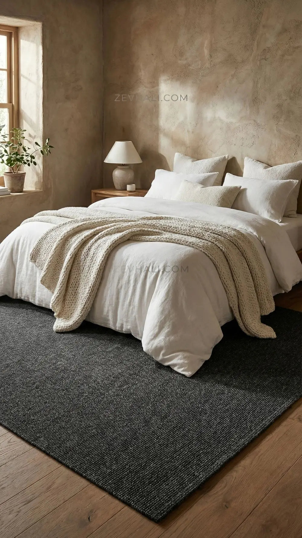 Zev Halı Keten 400 CM En Siyah Özel Ölçü Salon Halısı - Oval & Yuvarlak Kesme Halı | Jüt Hasır Halılar | Zev Halı