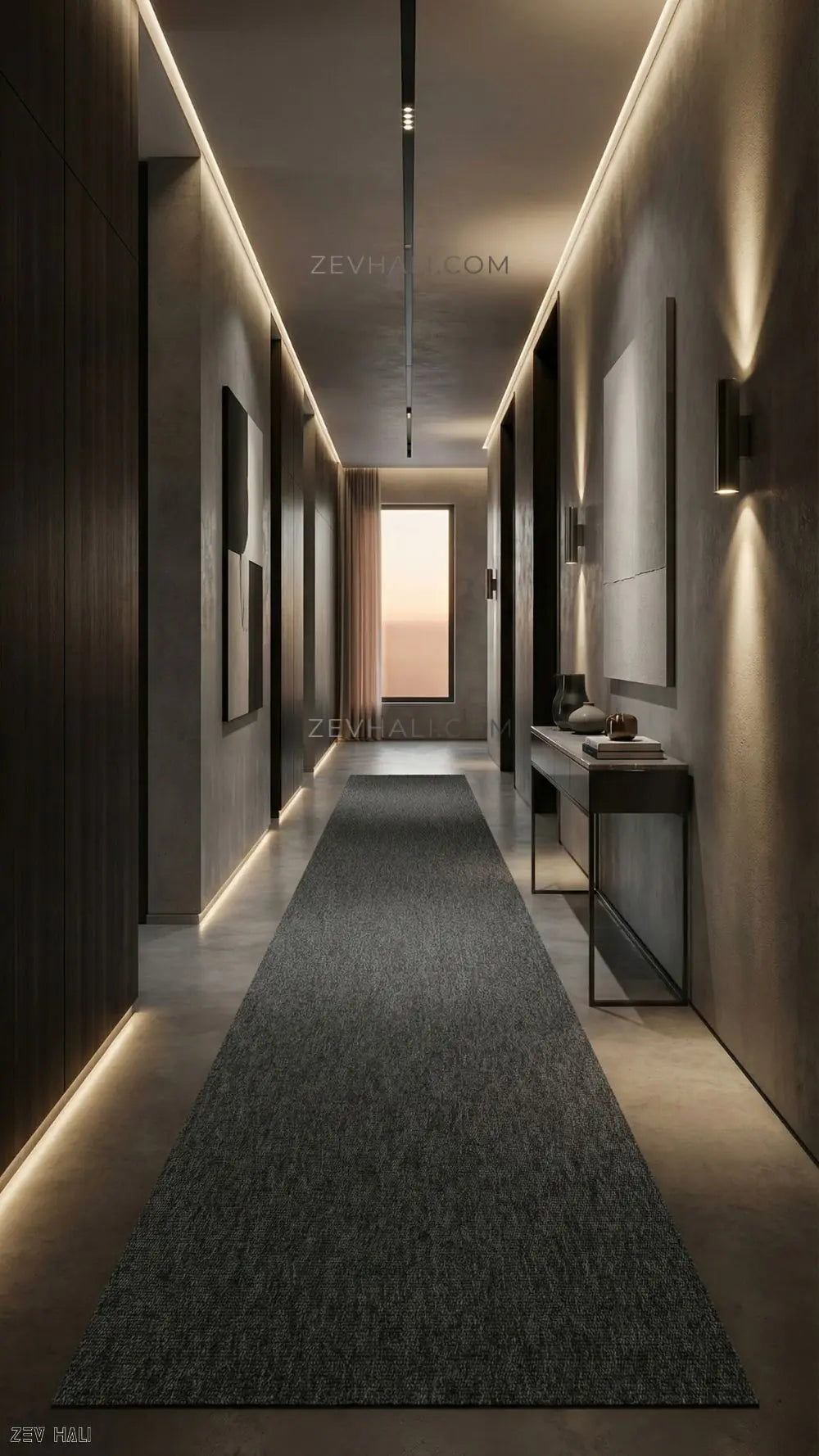 Zev Halı Keten Safir Siyahı 400 CM En Özel Kesim Halı - Mimari Formlarda Sınırsız Özgürlük | Jüt Hasır Halılar | Zev Halı