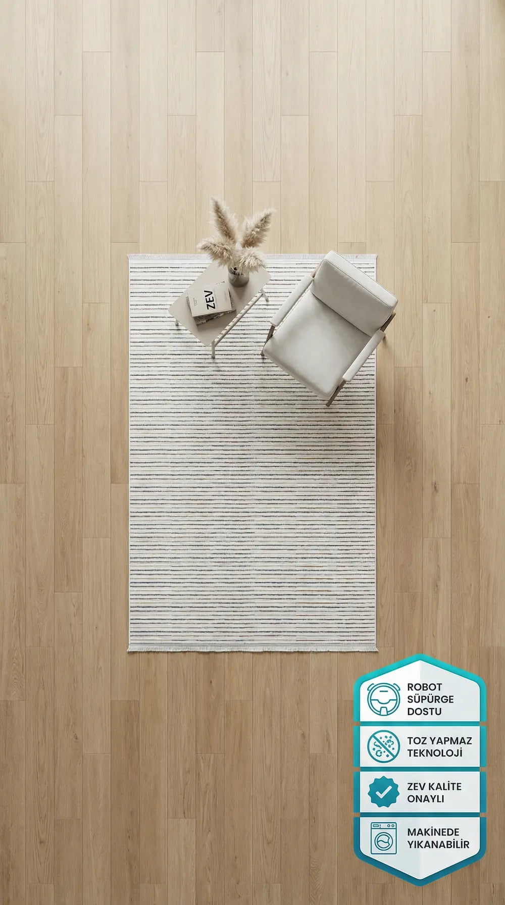 Zev Halı NK006 |115x180 İnce Makinede Yıkanabilir Kaymaz Taban Modern Halı