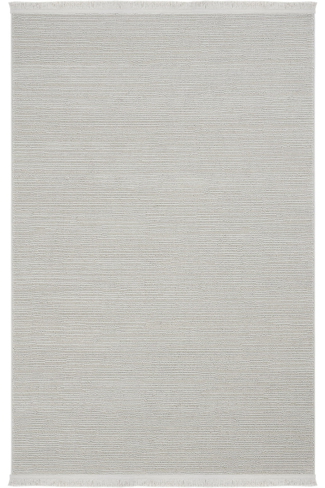 Açık gri ince çizgili modern dekoratif oturma odası halısı, kısa püsküllü kenarlar