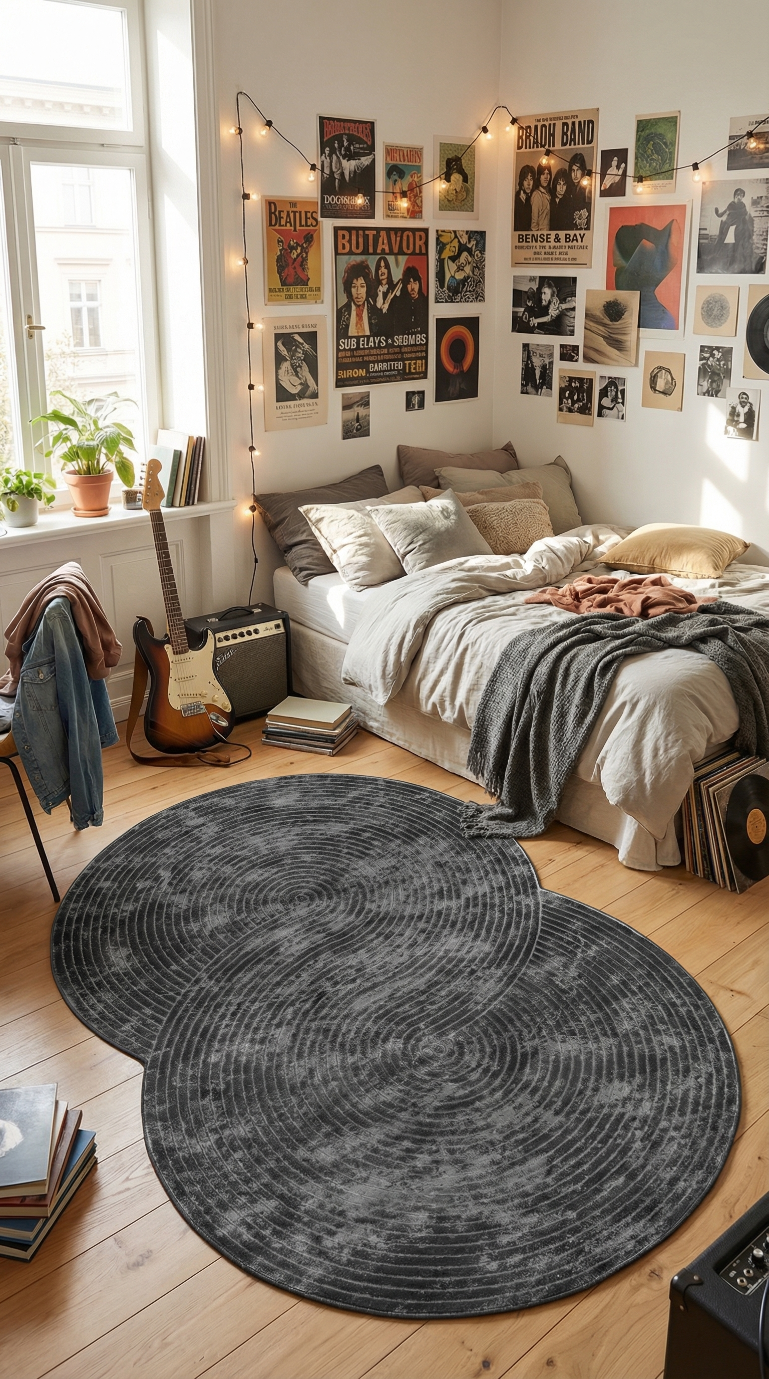 Antrasit Helezon Desenli Asimetrik Halı | Modern & Sıra Dışı Tasarım