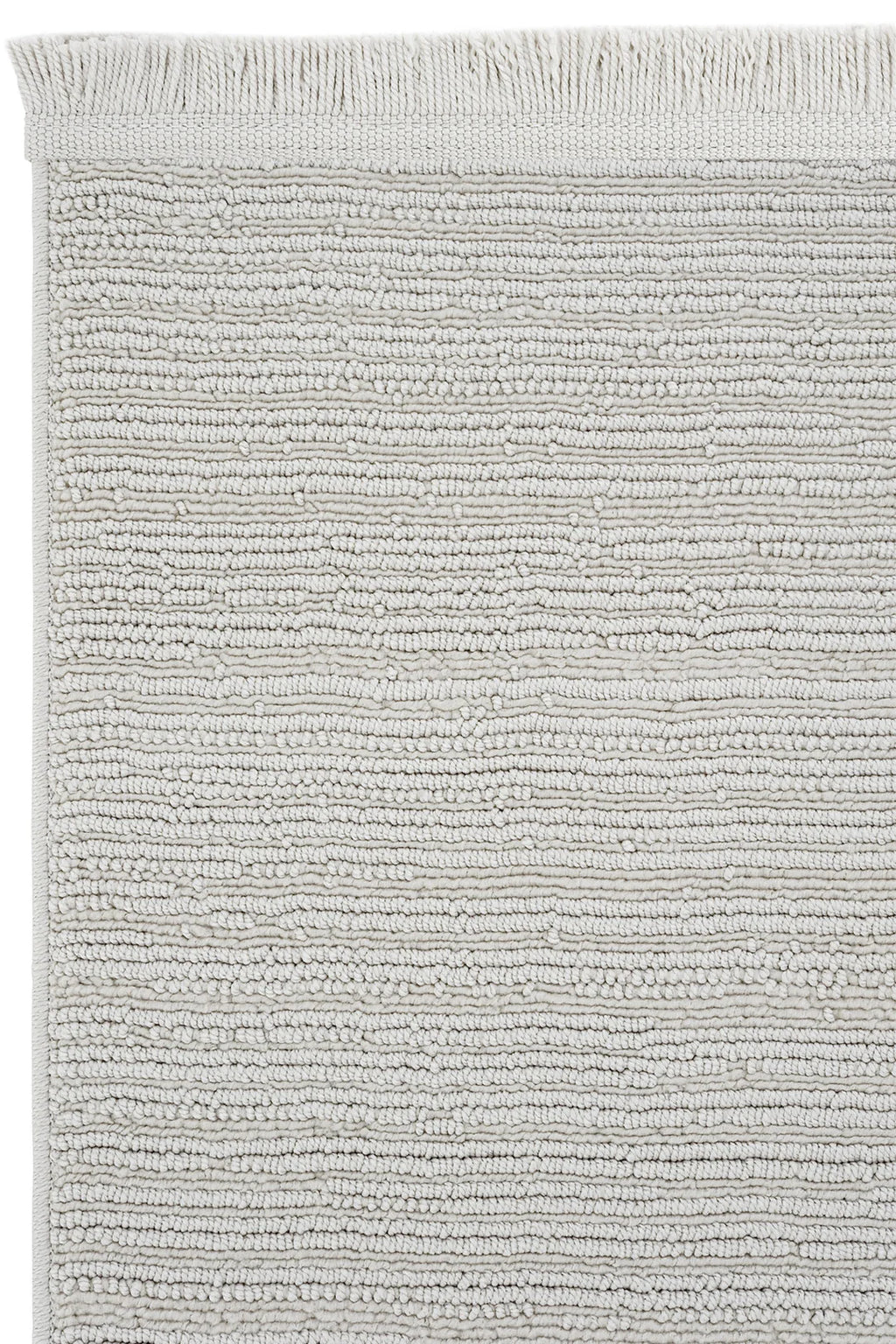 Beyaz ve krem tonlarında dokulu desenli dekoratif el yapımı halı