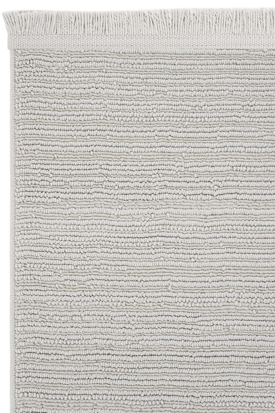 Beyaz ve krem tonlarında dokulu desenli dekoratif el yapımı halı