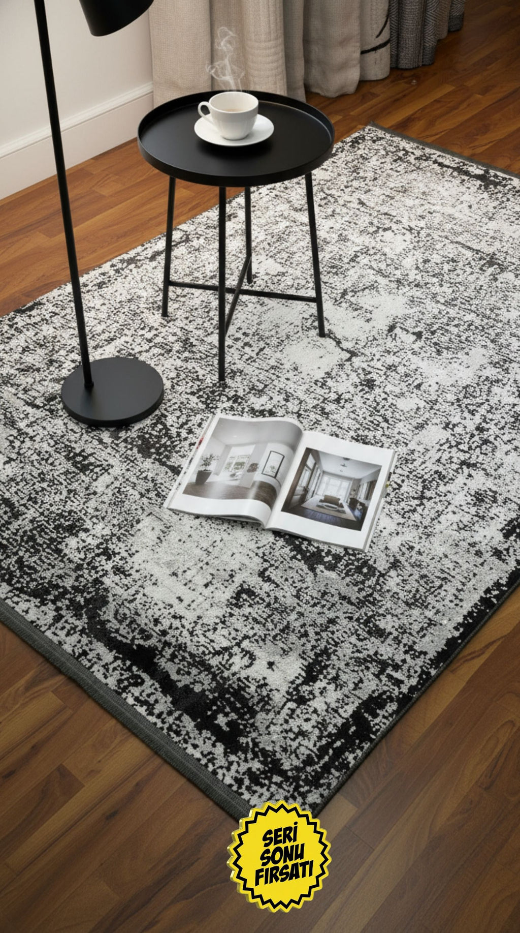 Zev Dark Serisi Zümrüt Siyahı Modern Grunge Triko Akrilik Salon Misafir Odası Halısı- %60 Fırsat Outlet st025  160x230