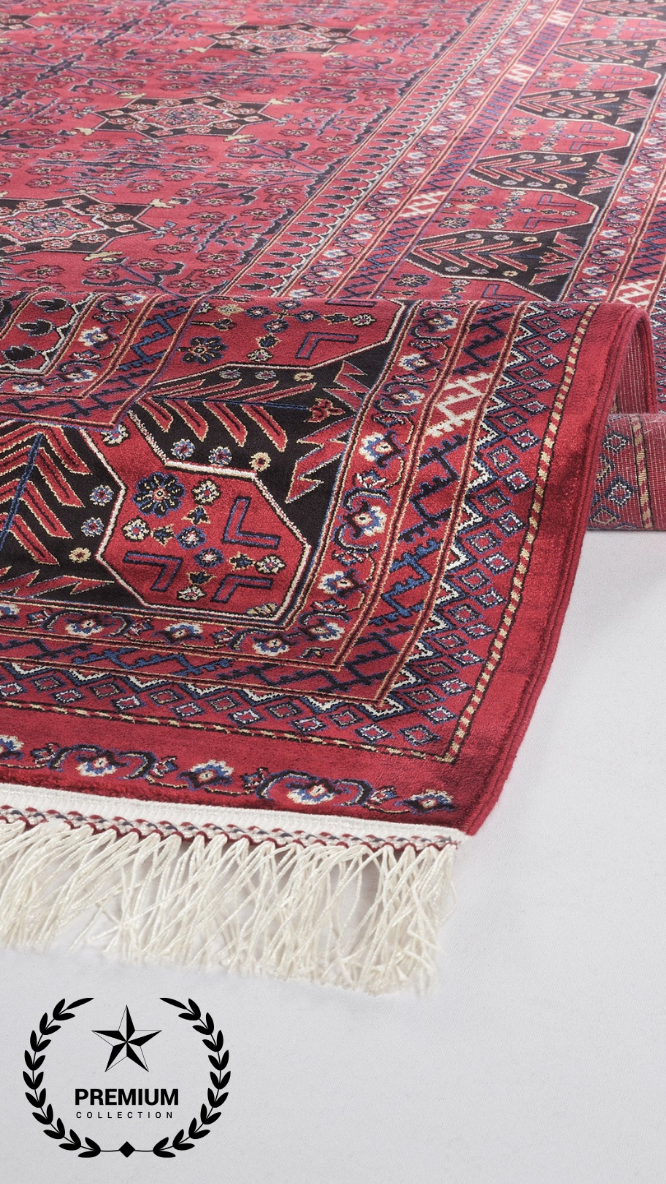 Bambu ve Viskon İpek Dokulu Bordo Afgan Halı | 100 Tarak Sık Dokuma Premium