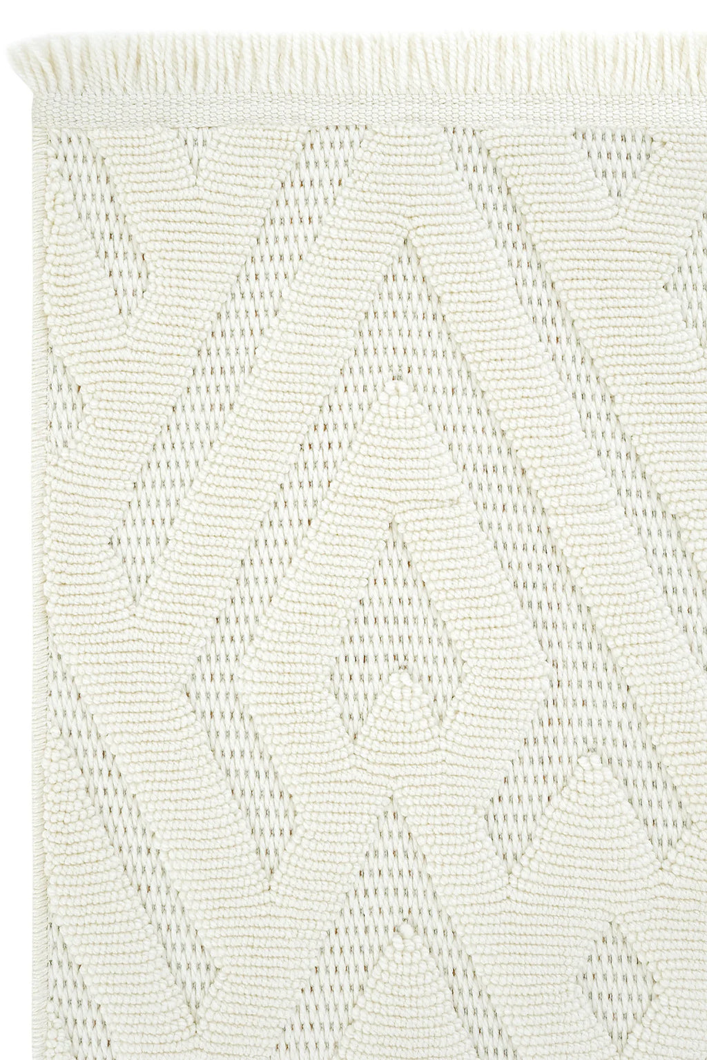 Beyaz dokuma makrome geometrik desenli dekoratif kilim detayları