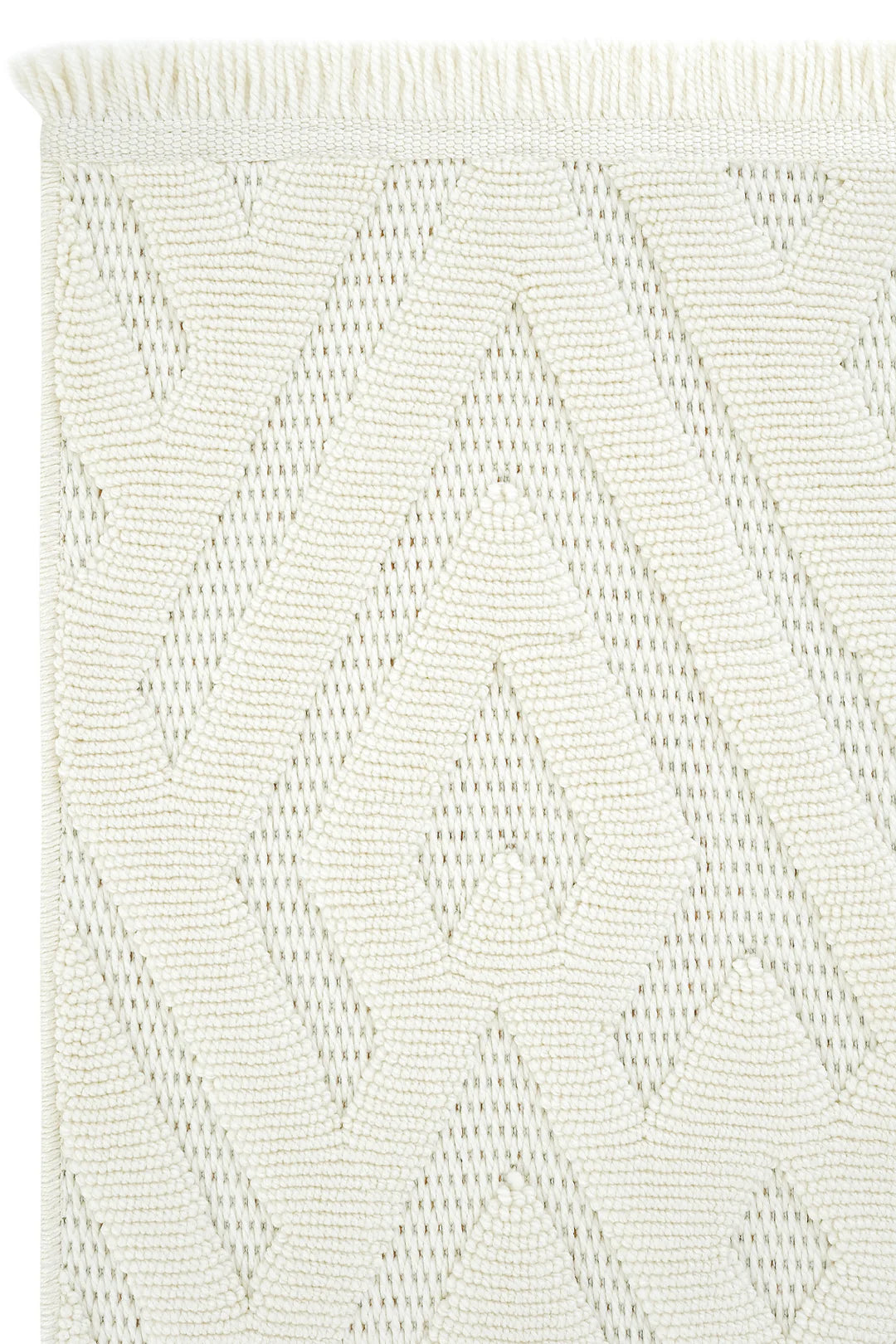 Beyaz dokuma makrome geometrik desenli dekoratif kilim detayları