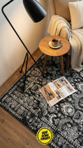 Zev Dark Serisi Zümrüt Siyahı Etnik Damask Triko Akrilik Salon Yatak Odası Halısı- %60 Fırsat Outlet st021  160x230