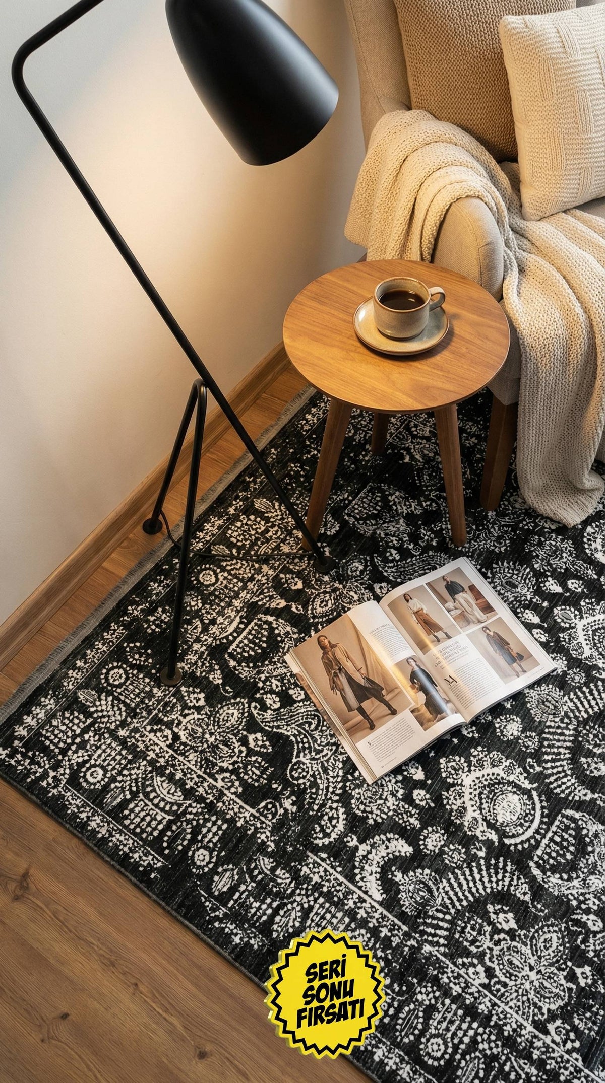 Zev Dark Serisi Zümrüt Siyahı Etnik Damask Triko Akrilik Salon Yatak Odası Halısı- %60 Fırsat Outlet st021  160x230