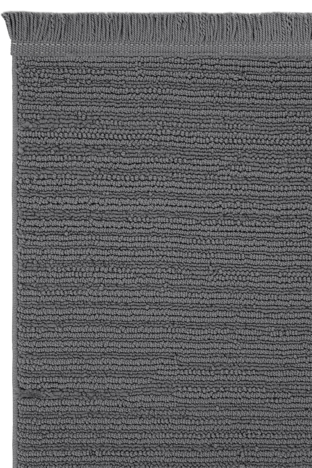 Gri renkte yumuşak dokulu, püsküllü banyo paspası