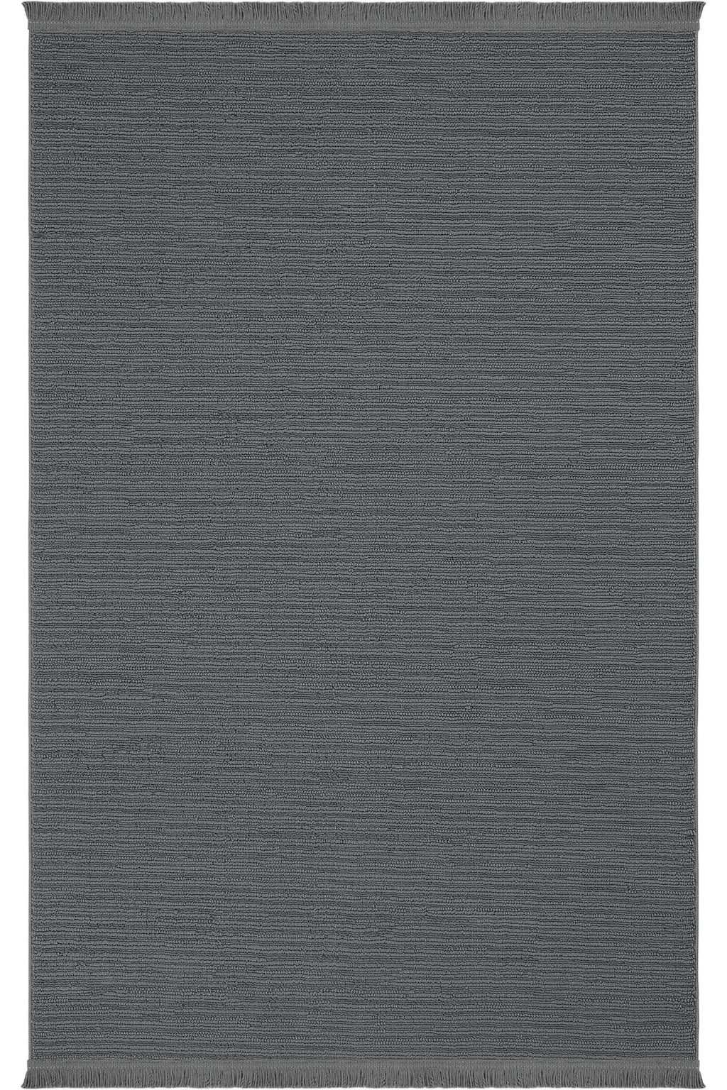 Gri açık saçaklı ince dokulu dikdörtgen halı