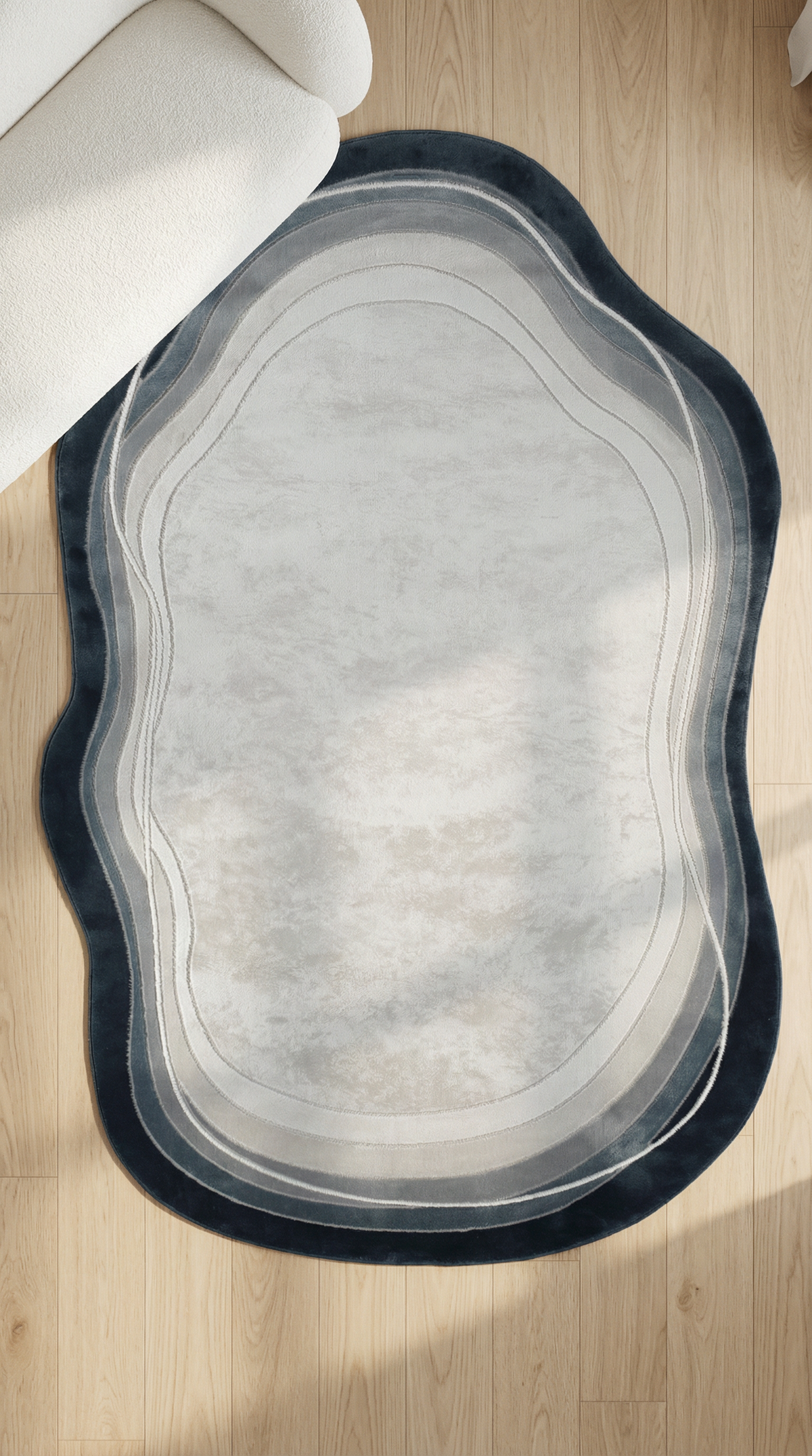 Gri Mavi Akik Desenli Organik Asimetrik Kesim Halı | Doğal Taş Görünümlü & Modern