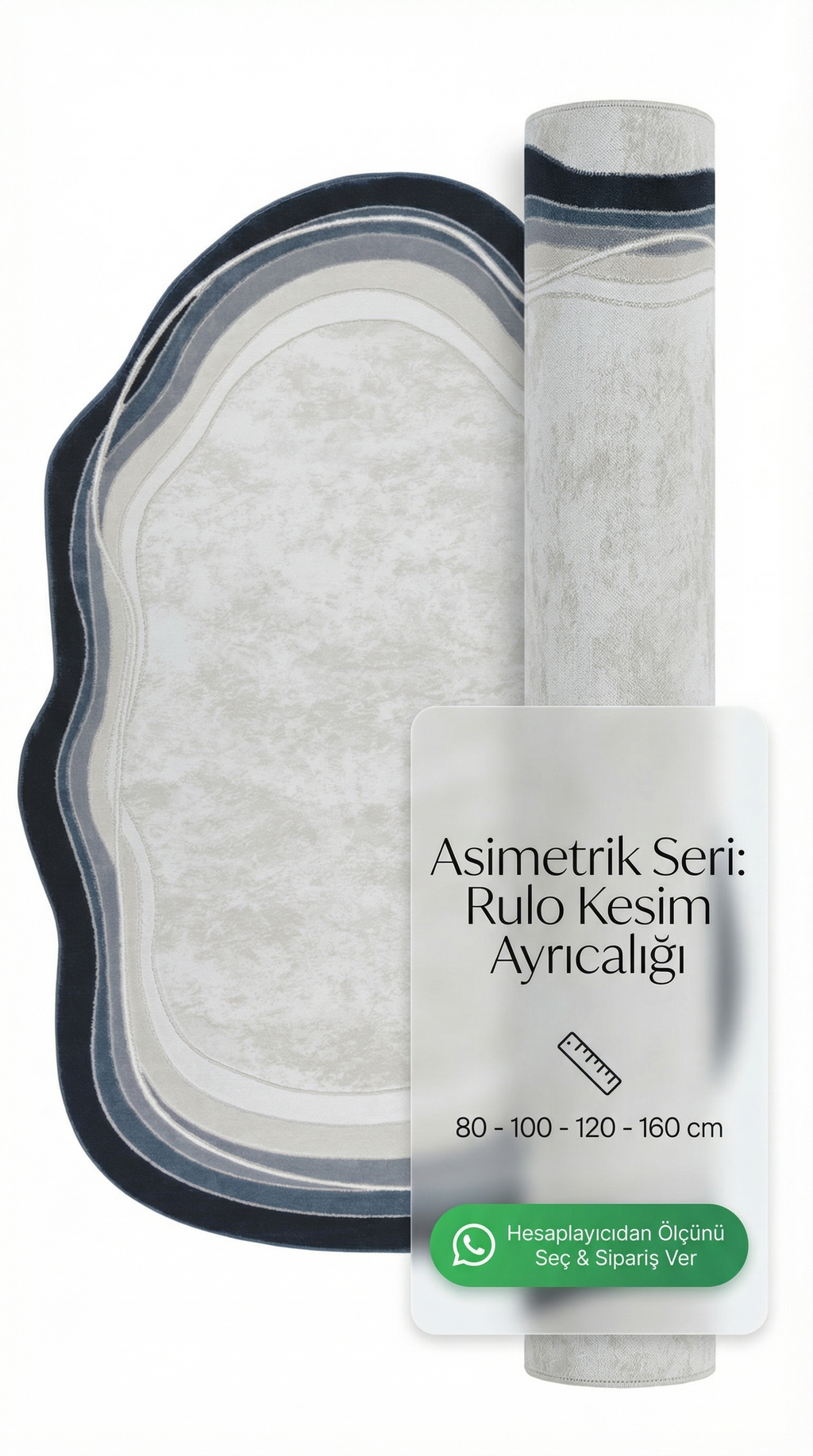 Gri Mavi Akik Desenli Organik Asimetrik Kesim Halı | Doğal Taş Görünümlü & Modern