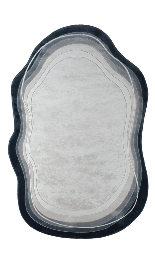 Gri Mavi Akik Desenli Organik Asimetrik Kesim Halı | Doğal Taş Görünümlü & Modern