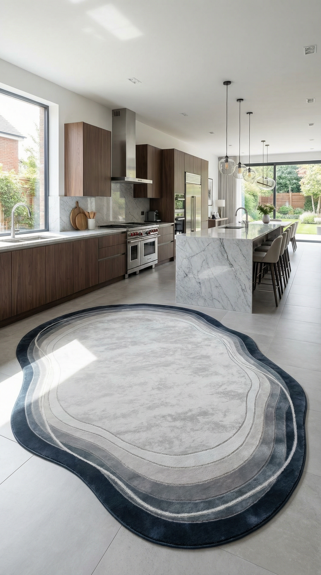 Gri Mavi Akik Desenli Organik Asimetrik Kesim Halı | Doğal Taş Görünümlü & Modern