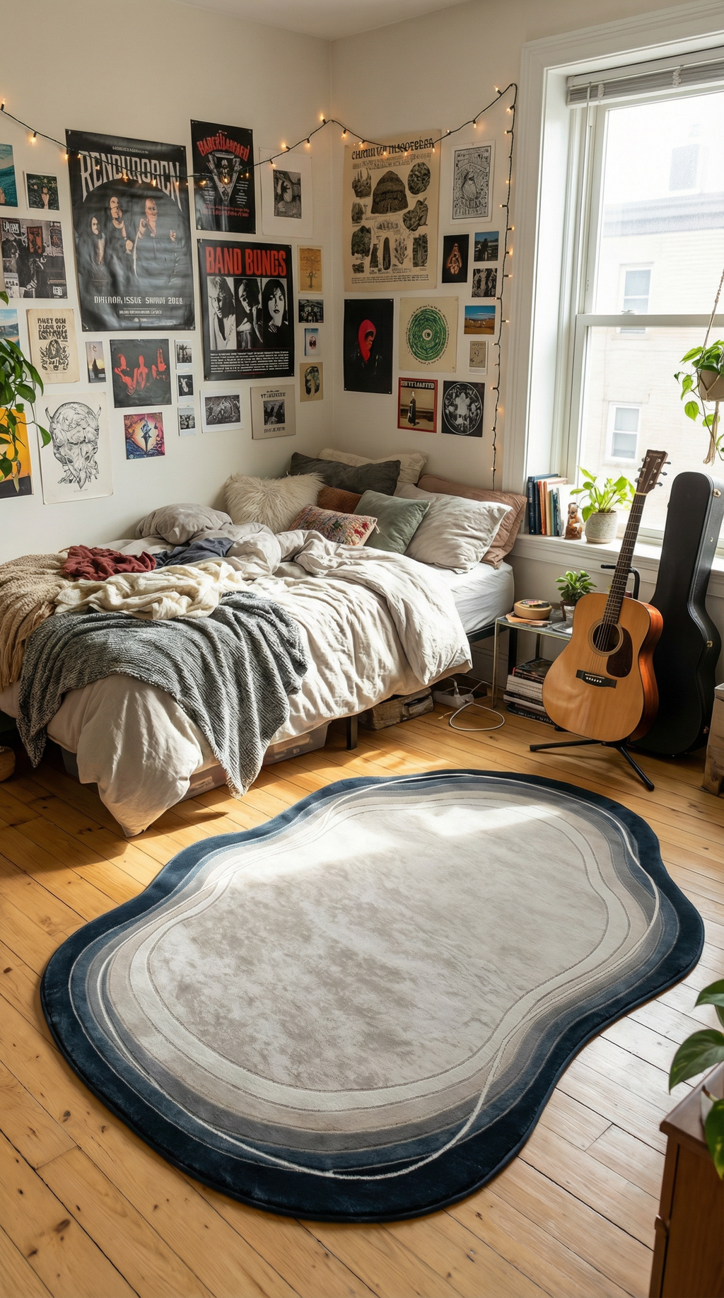 Gri Mavi Akik Desenli Organik Asimetrik Kesim Halı | Doğal Taş Görünümlü & Modern