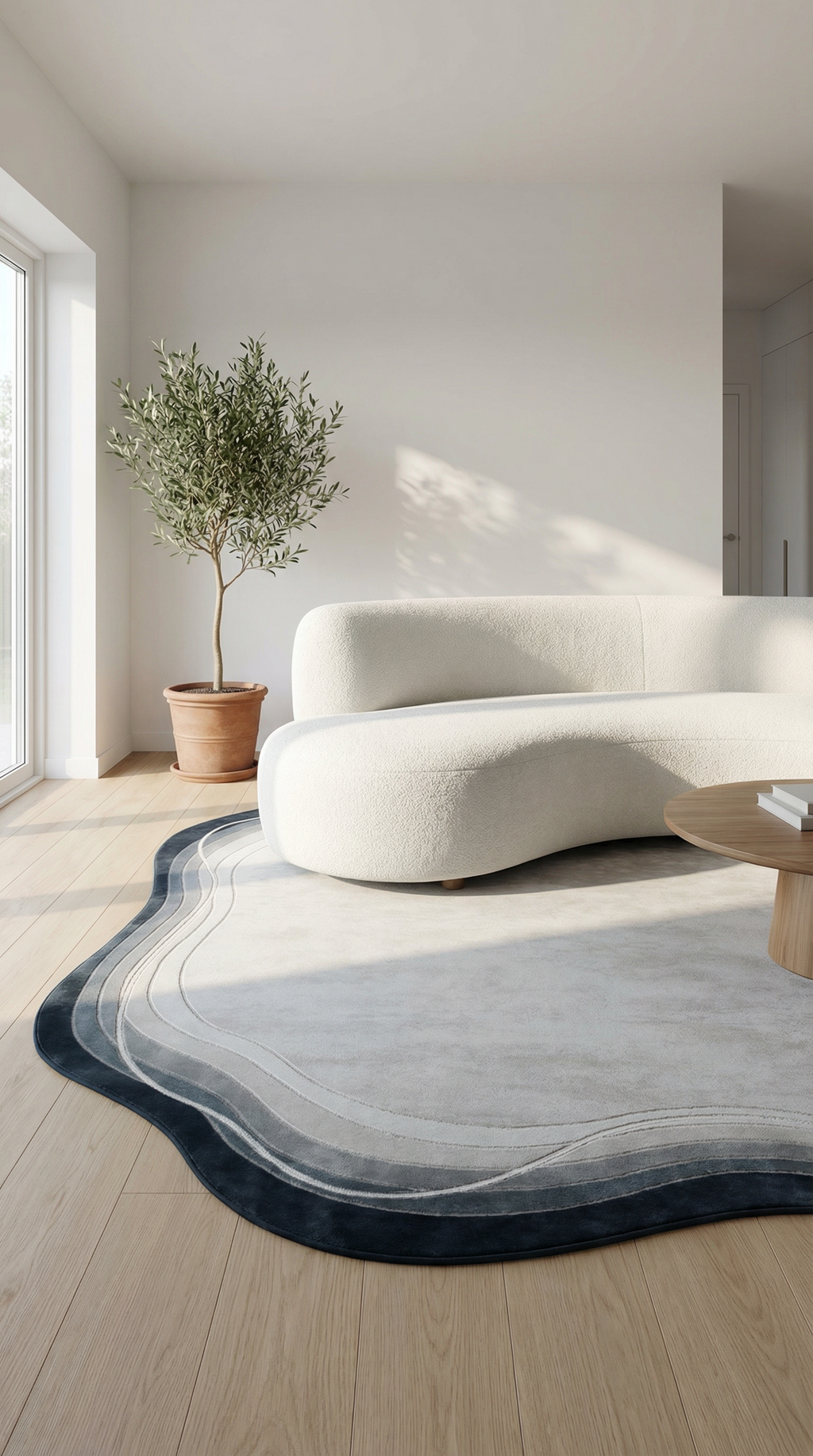 Gri Mavi Akik Desenli Organik Asimetrik Kesim Halı | Doğal Taş Görünümlü & Modern