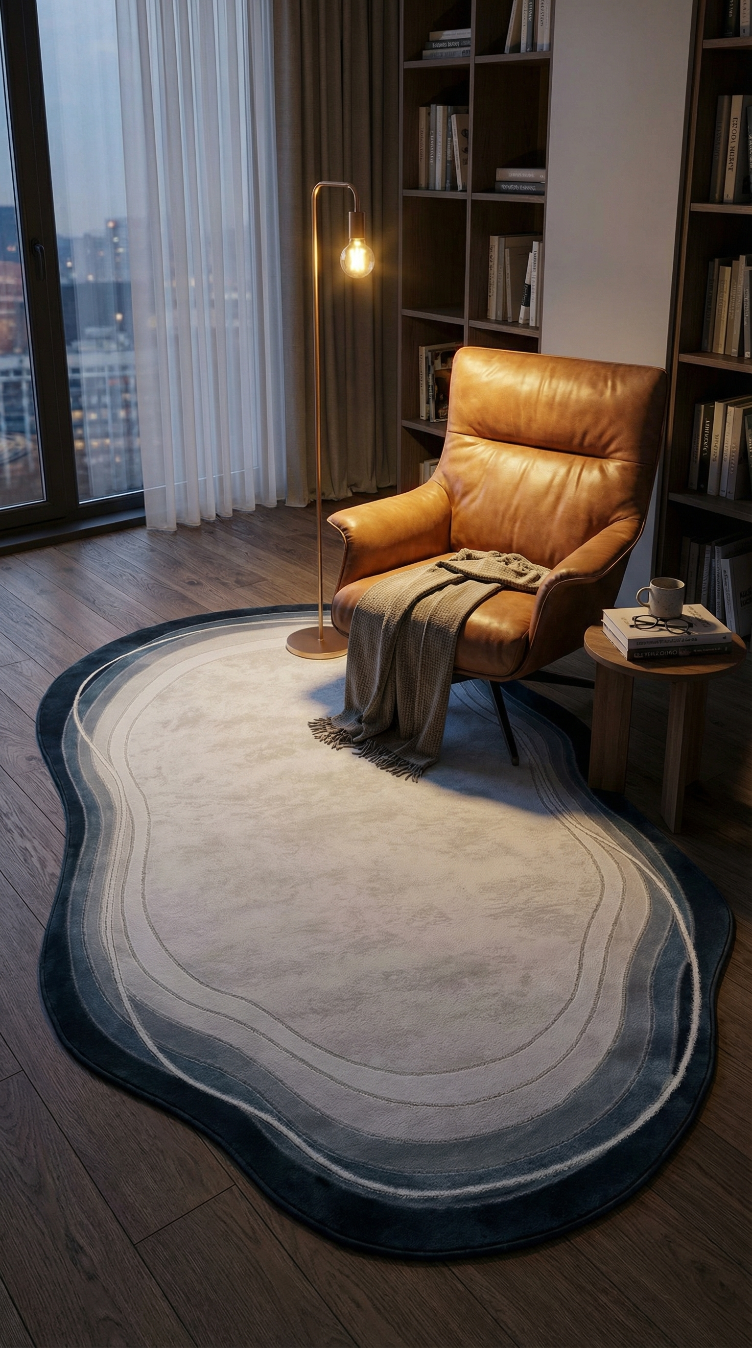 Gri Mavi Akik Desenli Organik Asimetrik Kesim Halı | Doğal Taş Görünümlü & Modern