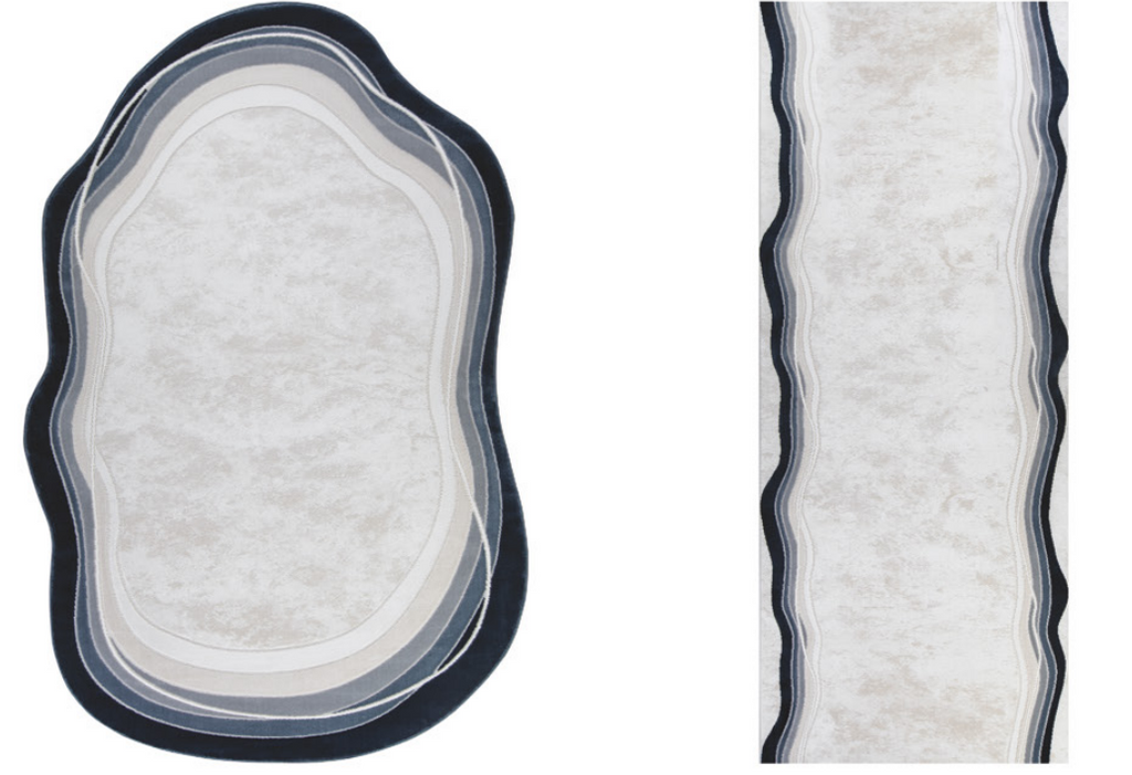 Gri Mavi Akik Desenli Organik Asimetrik Kesim Halı | Doğal Taş Görünümlü & Modern