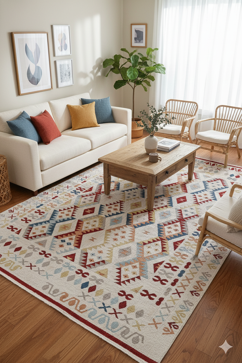 Sanatsal Desenli İnce Halı | Dekoratif ve Karakteristik Tasarım