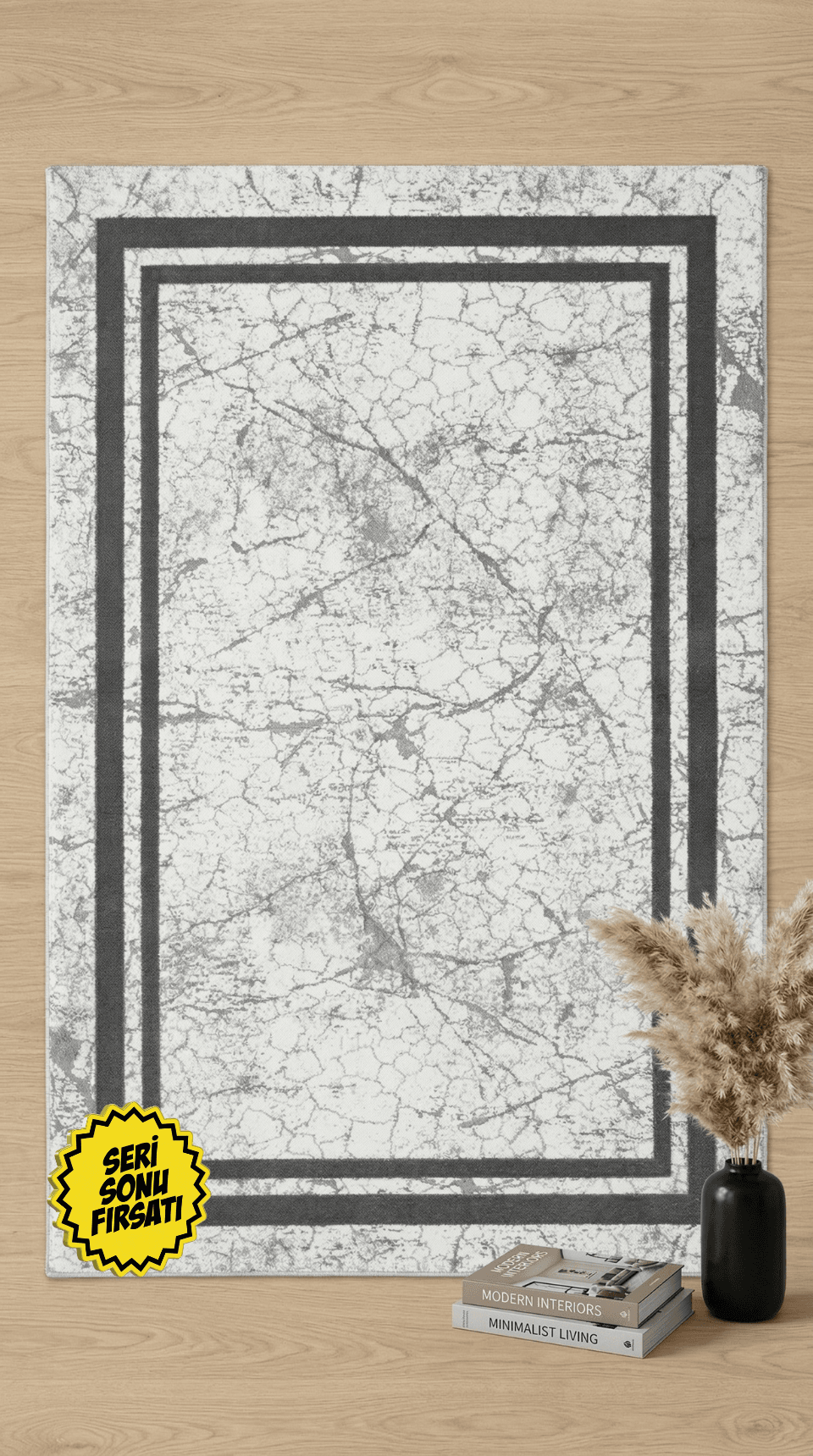 Zev Halı Stone Serisi Akrilik Halı St001 Gri 150x230