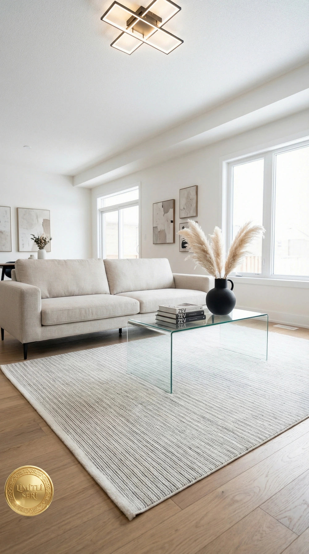 Zev Halı Prime  PR001 Krem Kendinden Çizgili Toz Yapmaz Halı 160x230