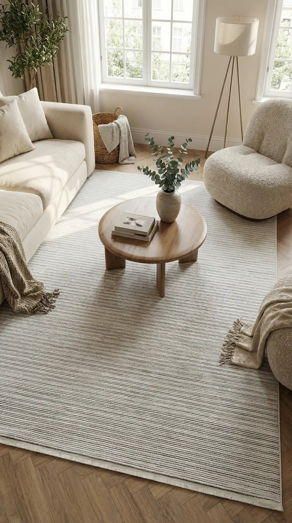 Zev Halı Prime  PR001 Krem Kendinden Çizgili Toz Yapmaz Halı 160x230