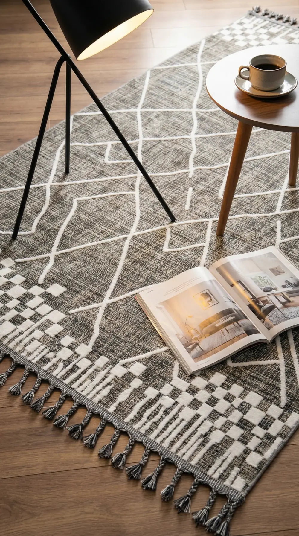 Zev Halı Prime PR002 Antrasit Etnik Geometrik Toz Yapmaz Halı 160x230