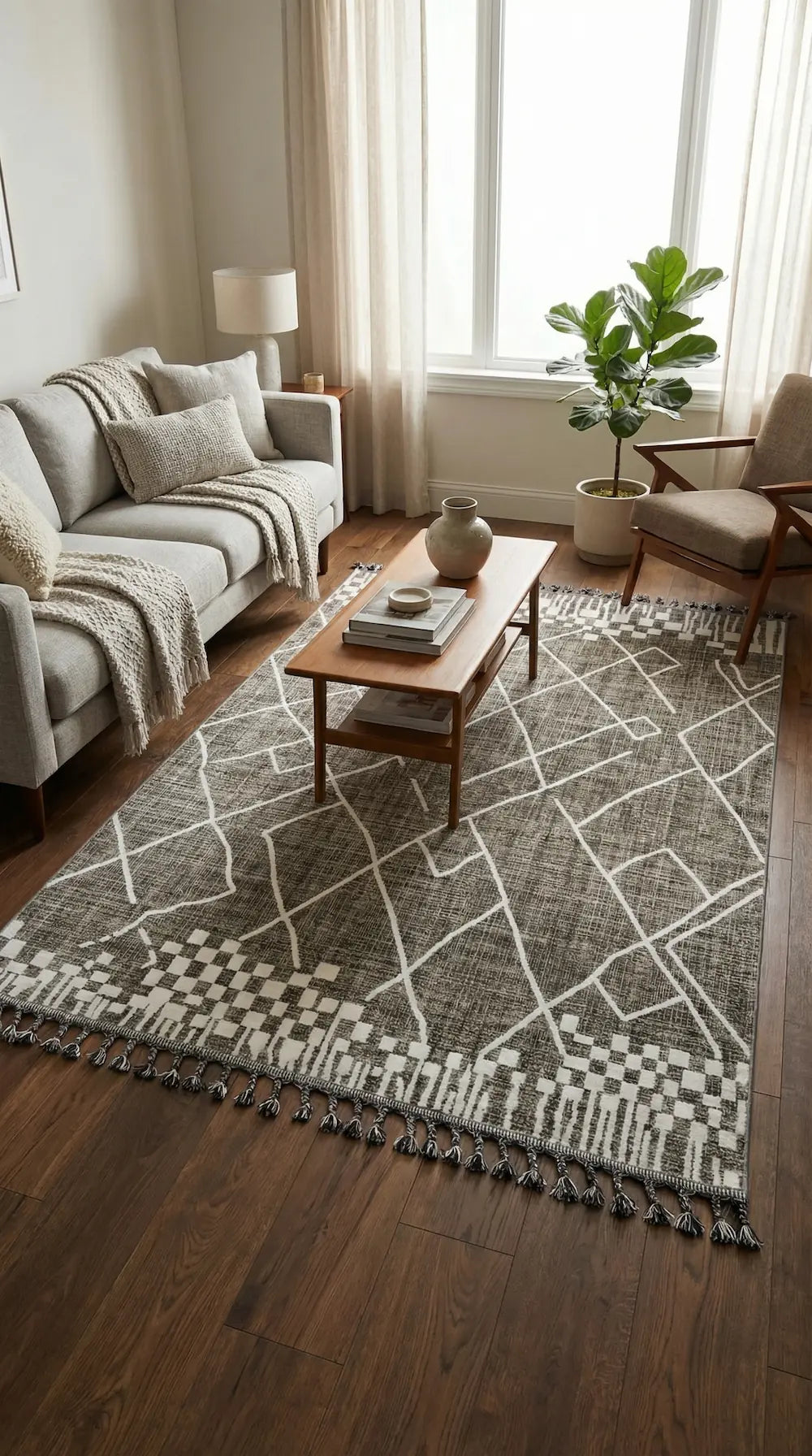 Zev Halı Prime PR002 Antrasit Etnik Geometrik Toz Yapmaz Halı 160x230