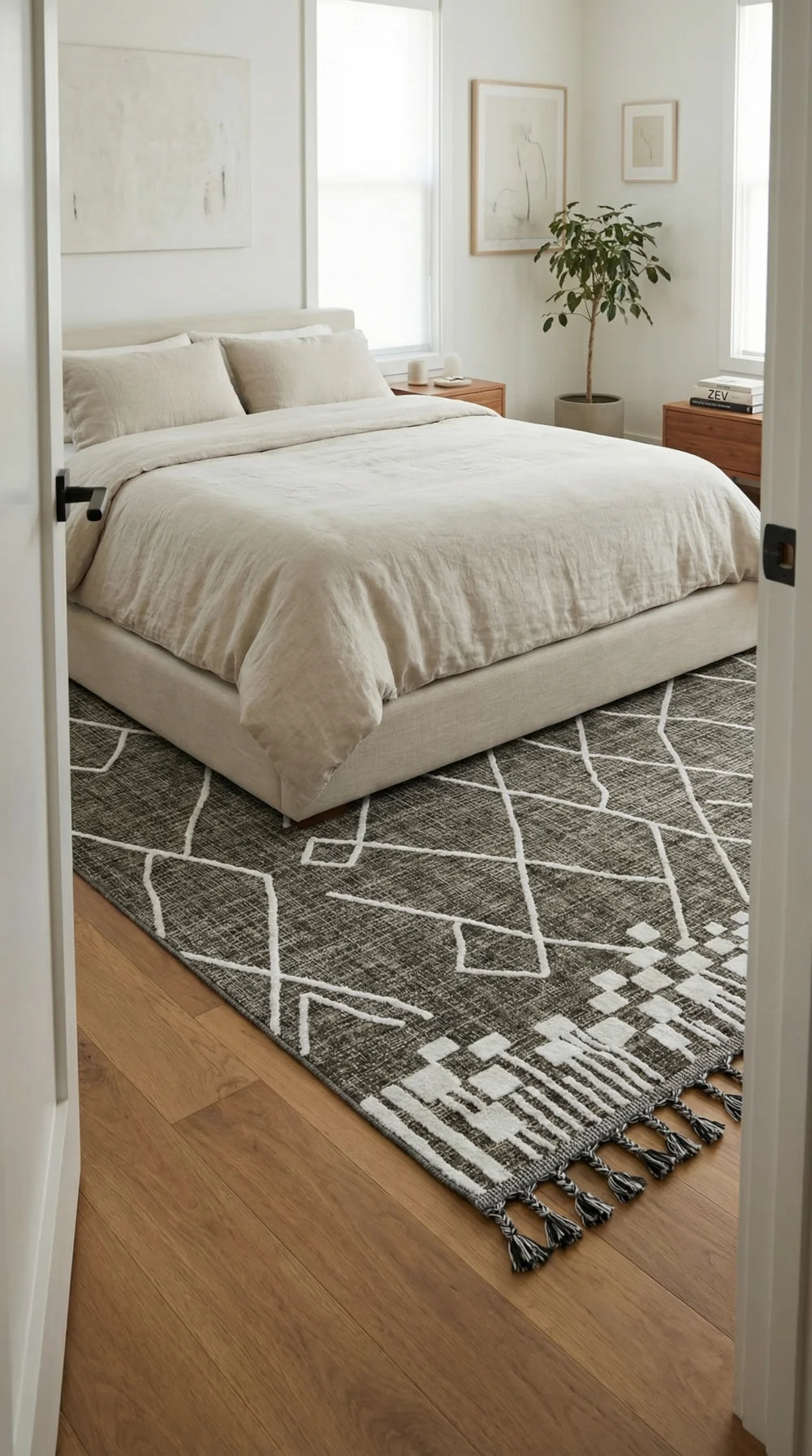 Zev Halı Prime PR002 Antrasit Etnik Geometrik Toz Yapmaz Halı 160x230