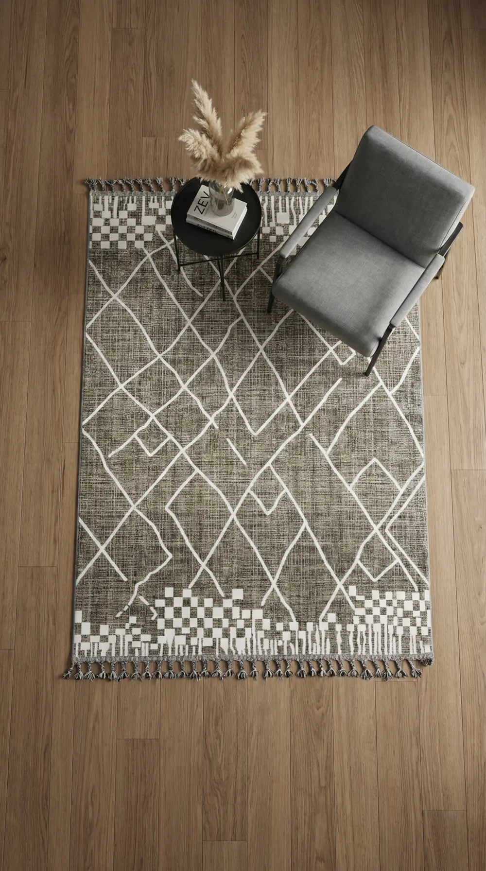 Zev Halı Prime PR002 Antrasit Etnik Geometrik Toz Yapmaz Halı 160x230