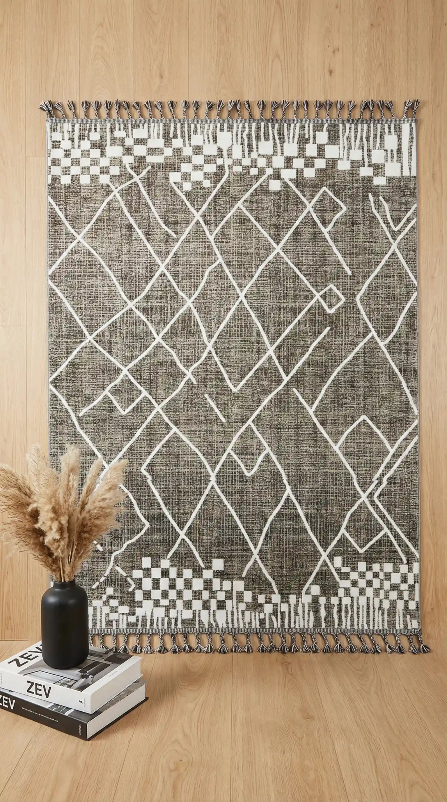 Zev Halı Prime PR002 Antrasit Etnik Geometrik Toz Yapmaz Halı 160x230