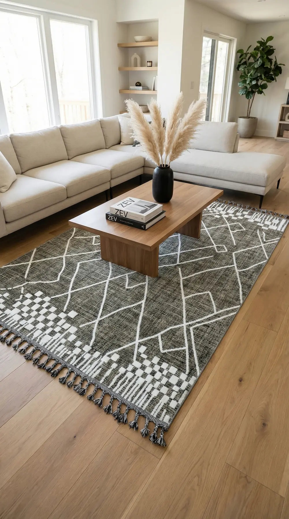 Zev Halı Prime PR002 Antrasit Etnik Geometrik Toz Yapmaz Halı 160x230