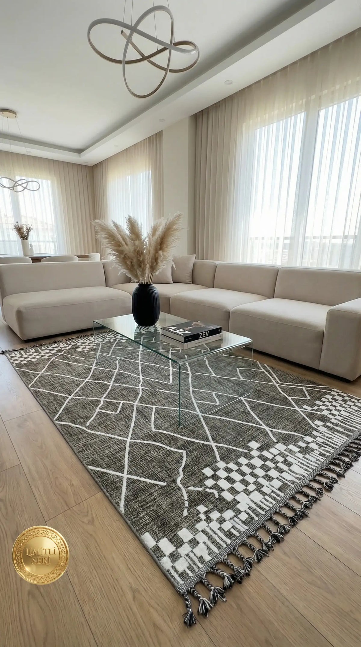 Zev Halı Prime PR002 Antrasit Etnik Geometrik Toz Yapmaz Halı 160x230