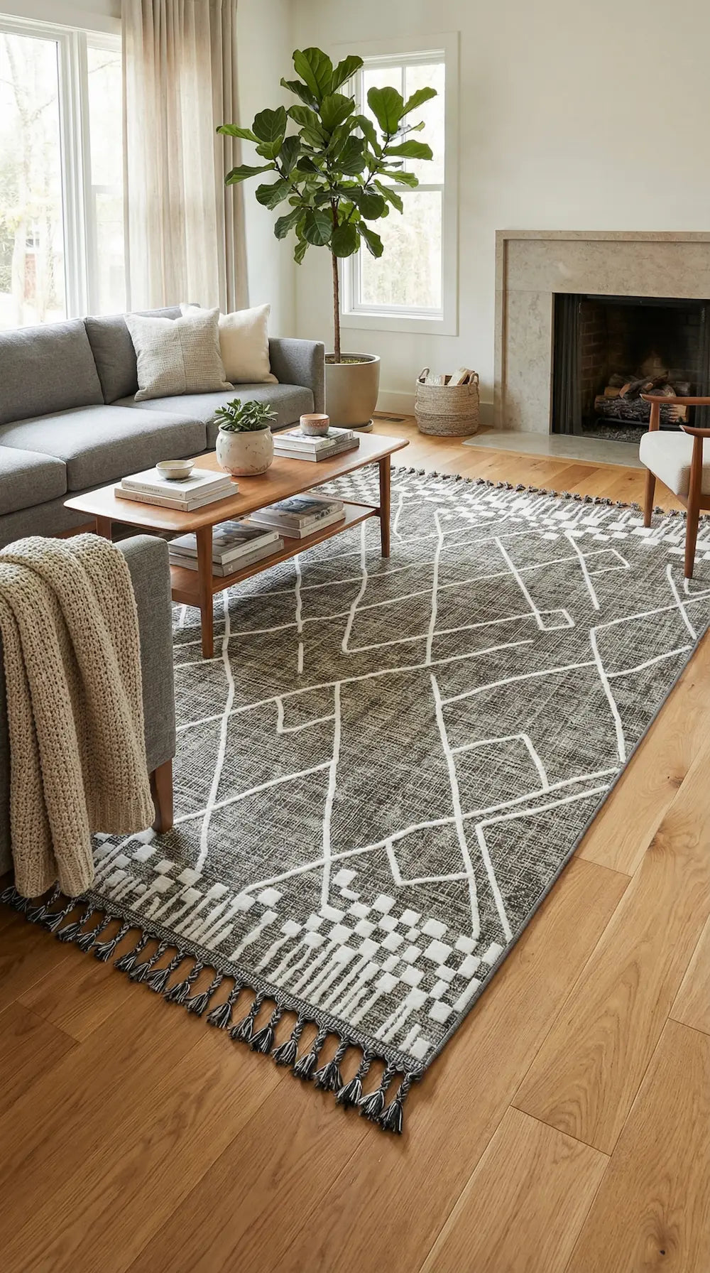 Zev Halı Prime PR002 Antrasit Etnik Geometrik Toz Yapmaz Halı 160x230