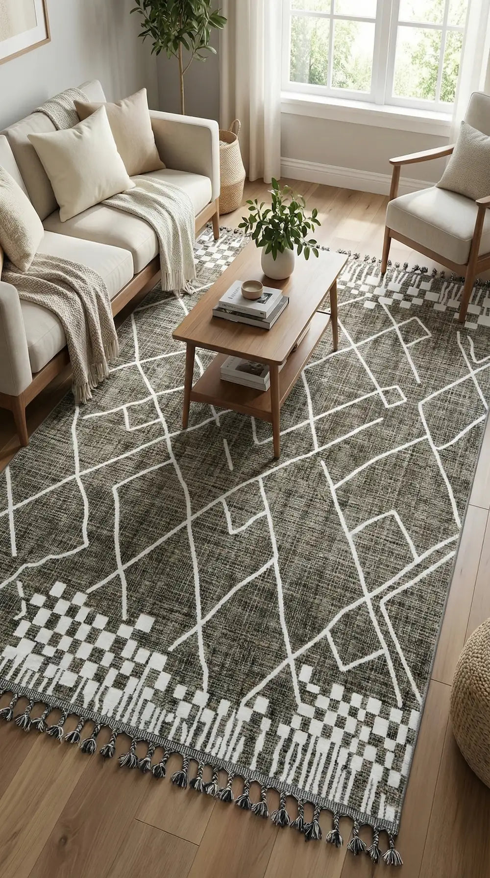 Zev Halı Prime PR002 Antrasit Etnik Geometrik Toz Yapmaz Halı 160x230