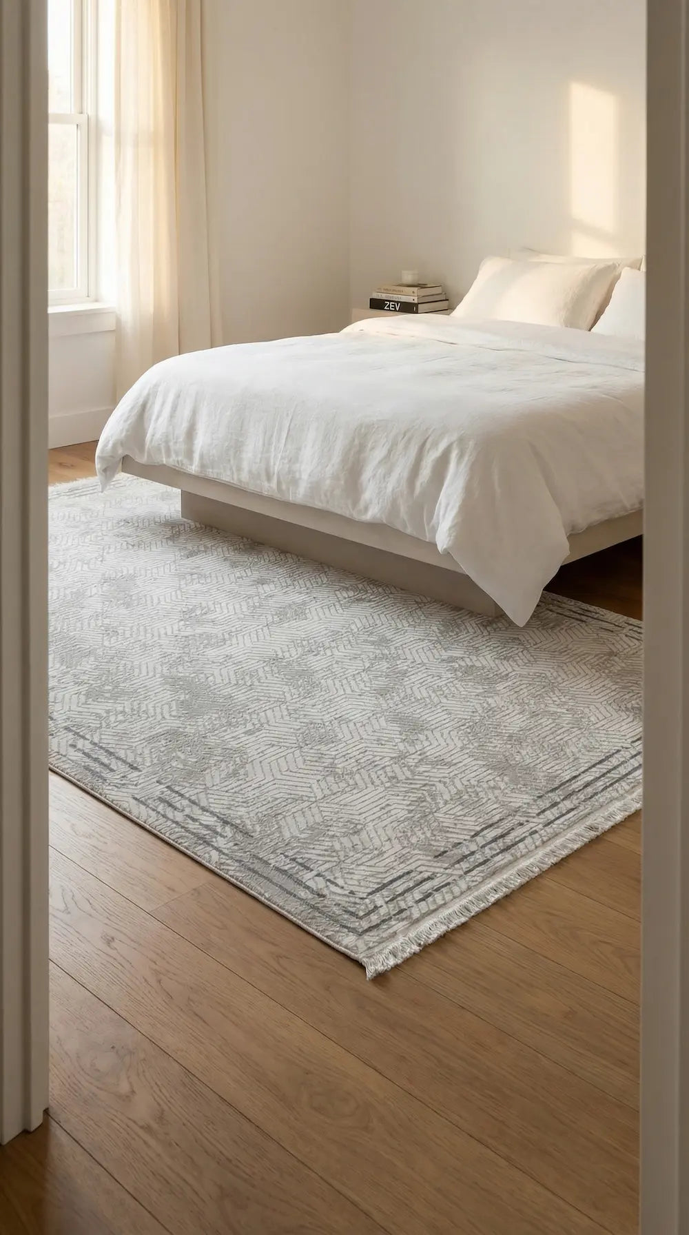 Zev Halı Prime PR003 Beyaz Gri Çerçeveli Geometrik Toz Yapmaz Halı 160x230