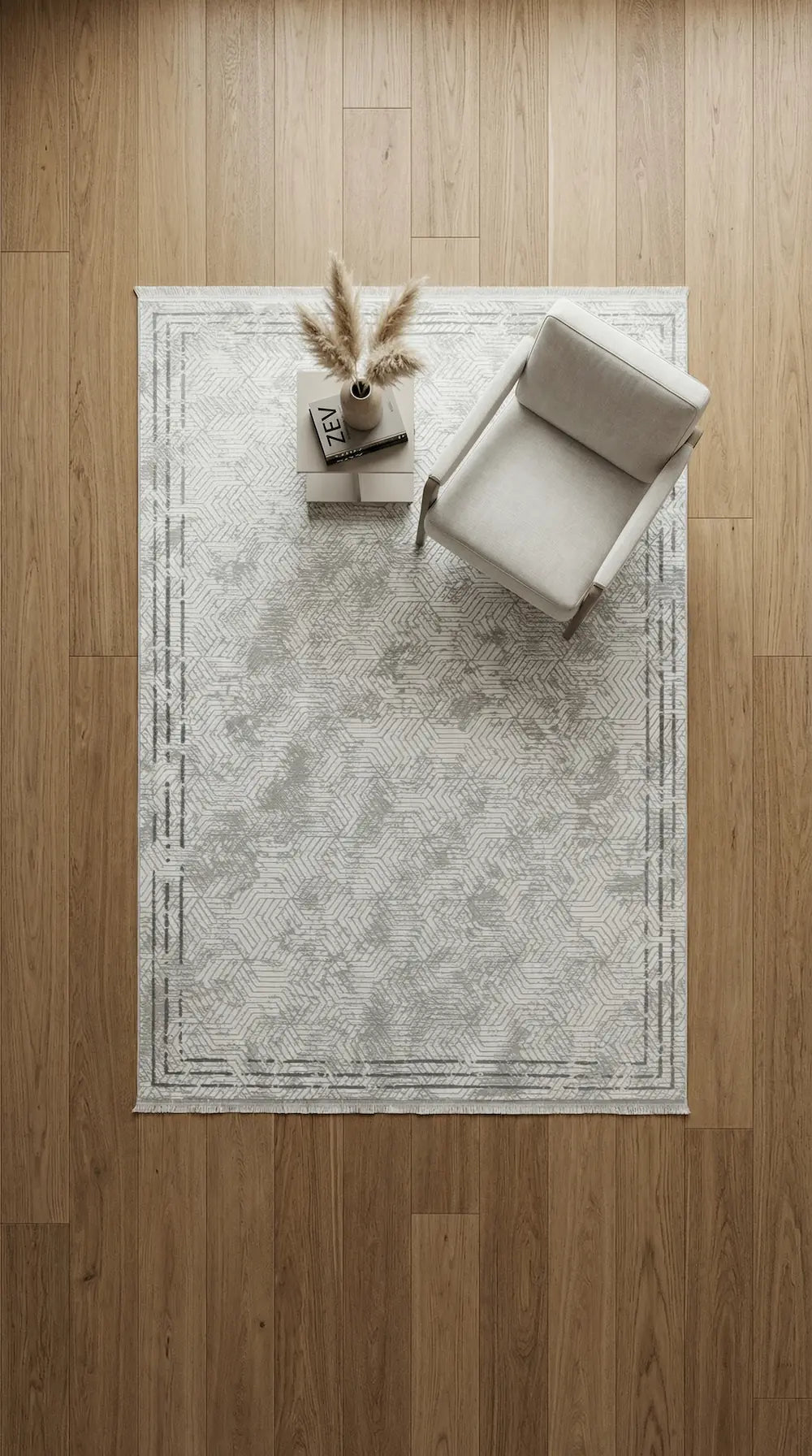 Zev Halı Prime PR003 Beyaz Gri Çerçeveli Geometrik Toz Yapmaz Halı 160x230