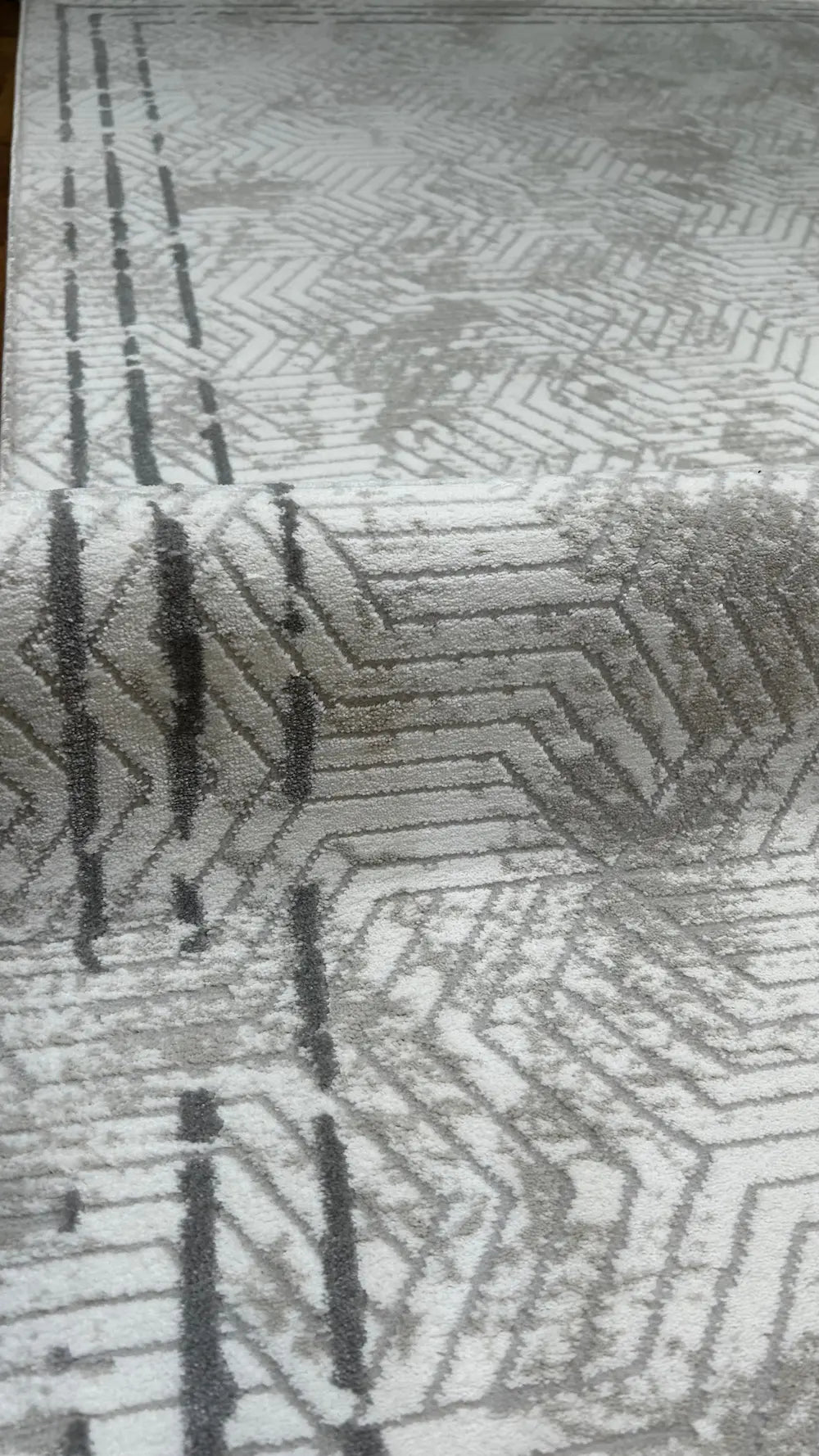 Zev Halı Prime PR003 Beyaz Gri Çerçeveli Geometrik Toz Yapmaz Halı 160x230