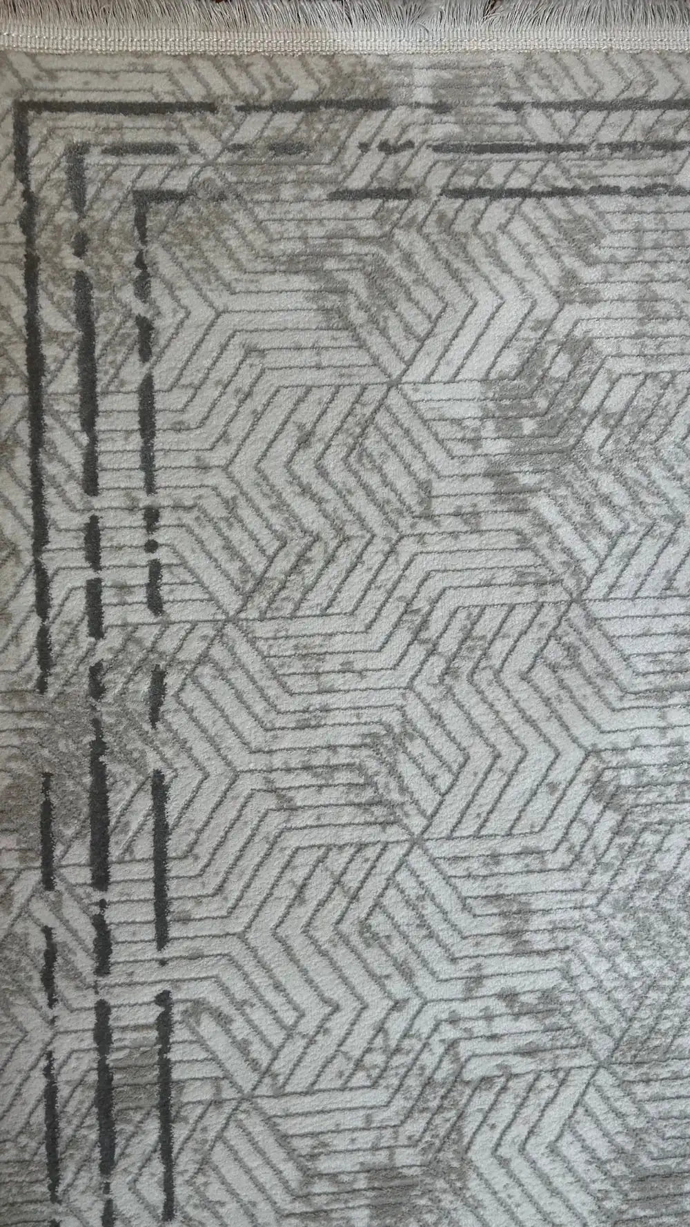 Zev Halı Prime PR003 Beyaz Gri Çerçeveli Geometrik Toz Yapmaz Halı 160x230