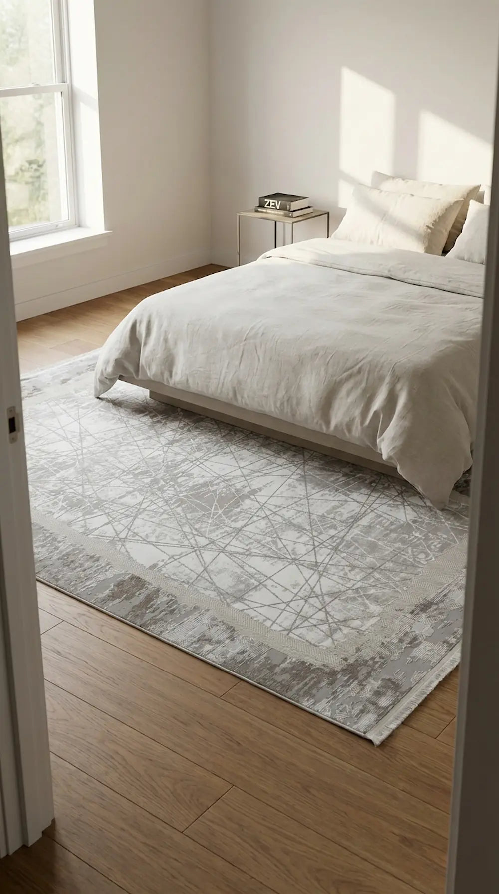 Zev Halı Prime PR004 Gri Soyut Çizgili Çerçeveli Toz Yapmaz Halı 160x230