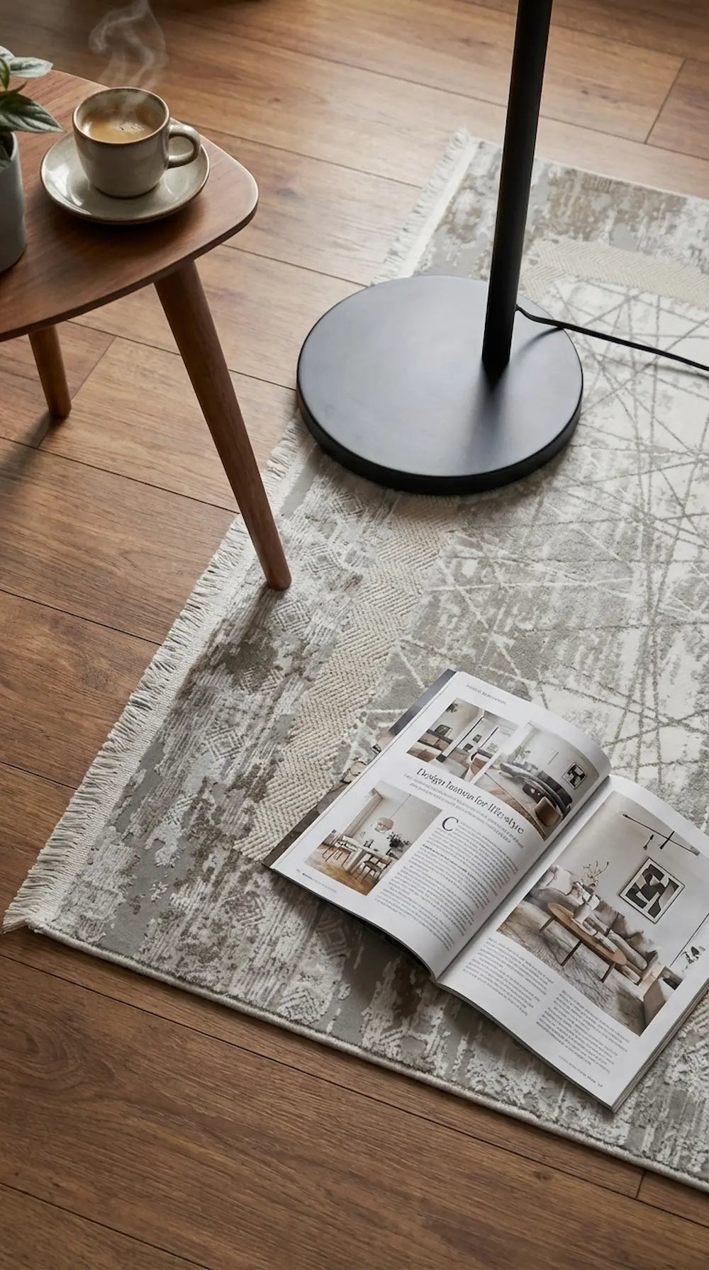 Zev Halı Prime PR004 Gri Soyut Çizgili Çerçeveli Toz Yapmaz Halı 160x230