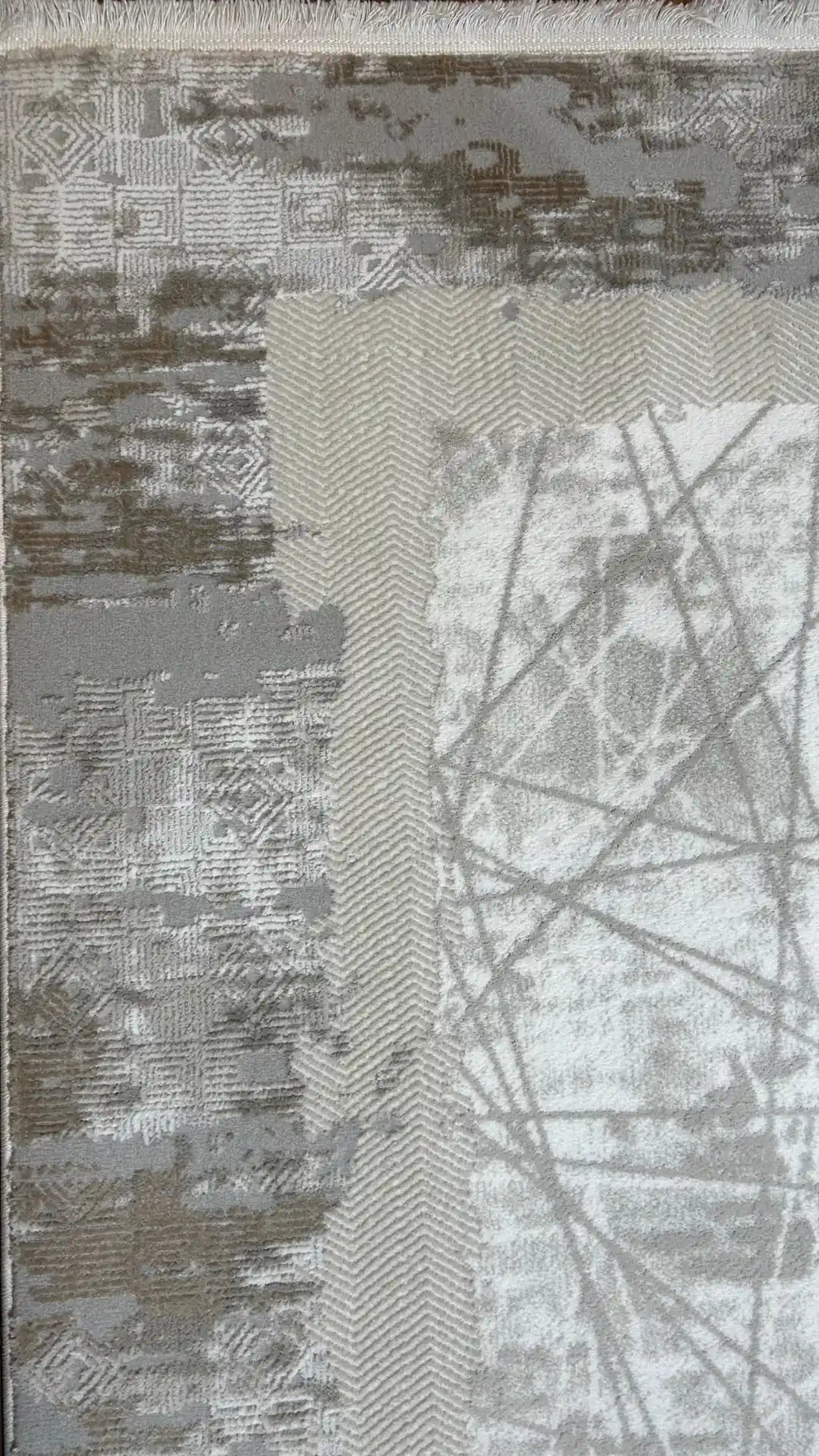 Zev Halı Prime PR004 Gri Soyut Çizgili Çerçeveli Toz Yapmaz Halı 160x230