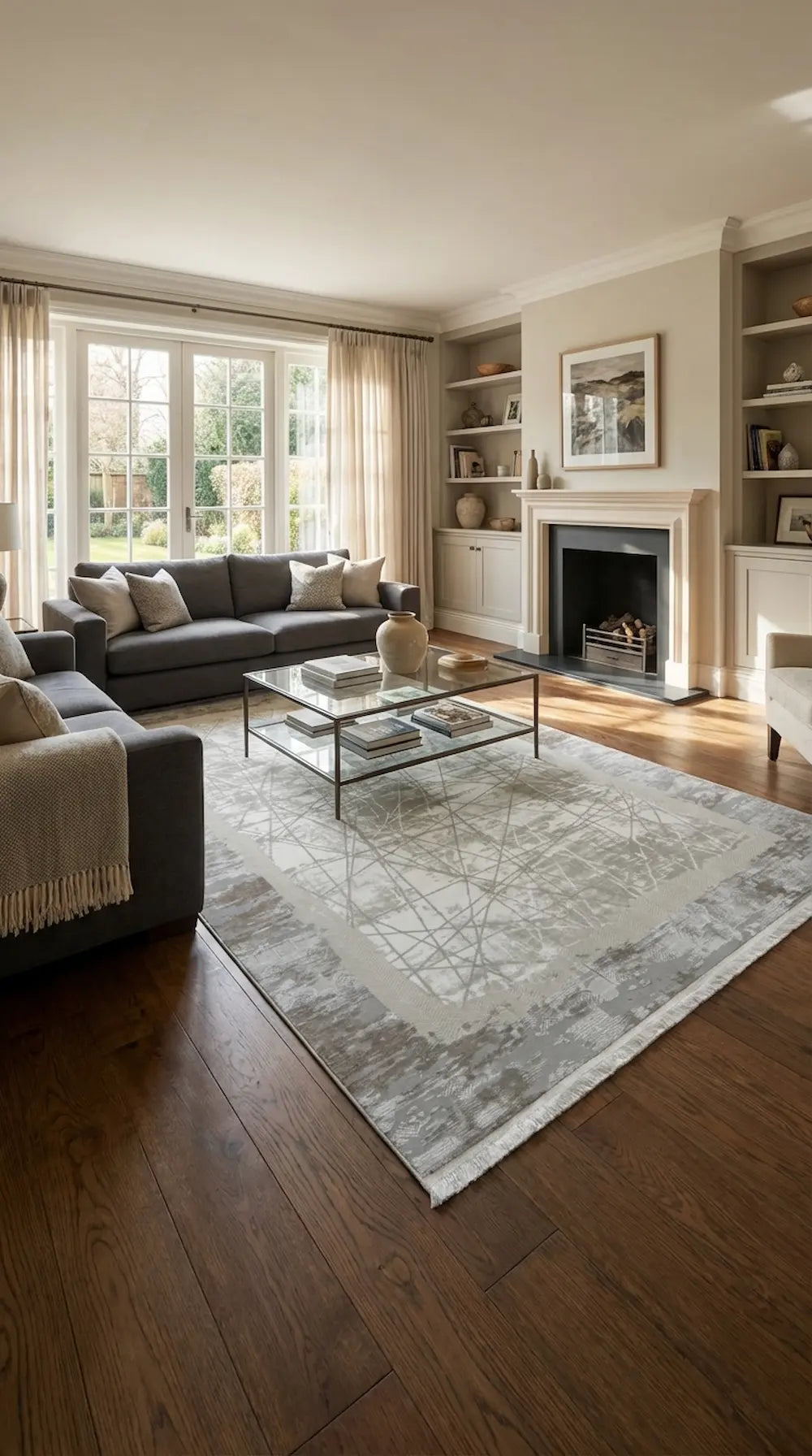 Zev Halı Prime PR004 Gri Soyut Çizgili Çerçeveli Toz Yapmaz Halı 160x230