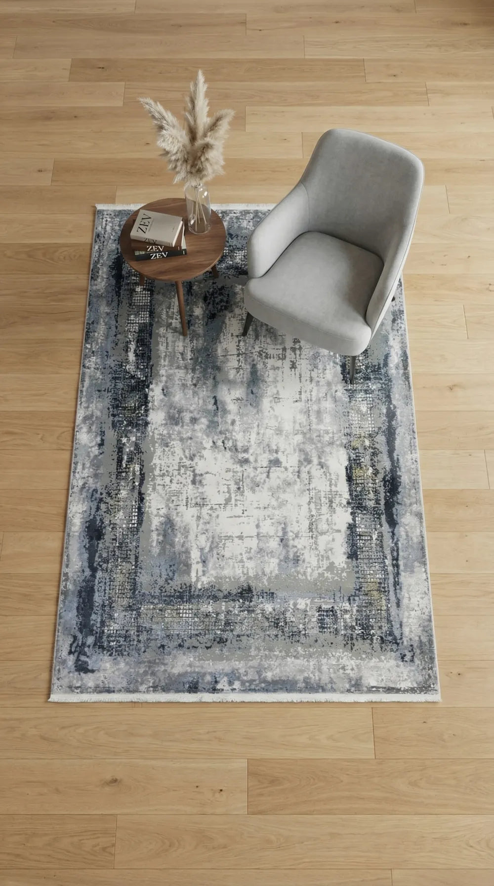 Zev Halı Prime PR006 Lacivert  Gri Çerçeveli Soyut Tozumaz Salon Halısı 160x230