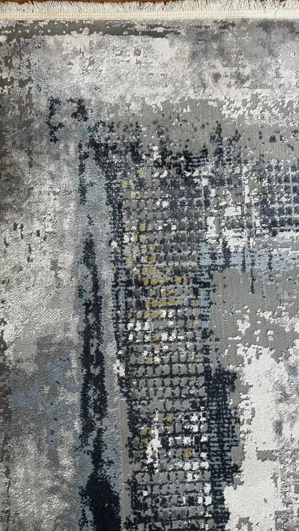 Zev Halı Prime PR006 Lacivert  Gri Çerçeveli Soyut Tozumaz Salon Halısı 160x230