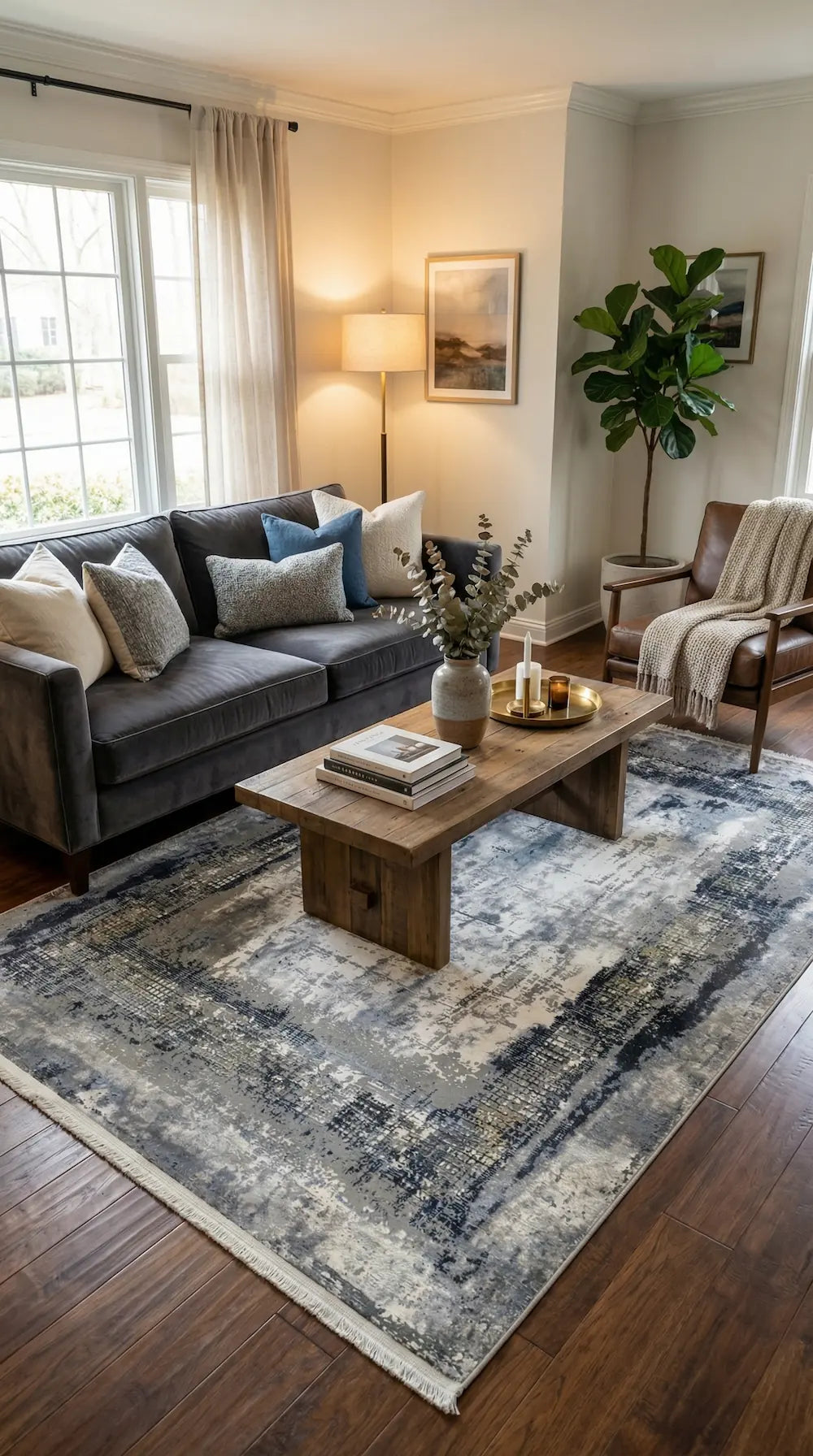 Zev Halı Prime PR006 Lacivert  Gri Çerçeveli Soyut Tozumaz Salon Halısı 160x230